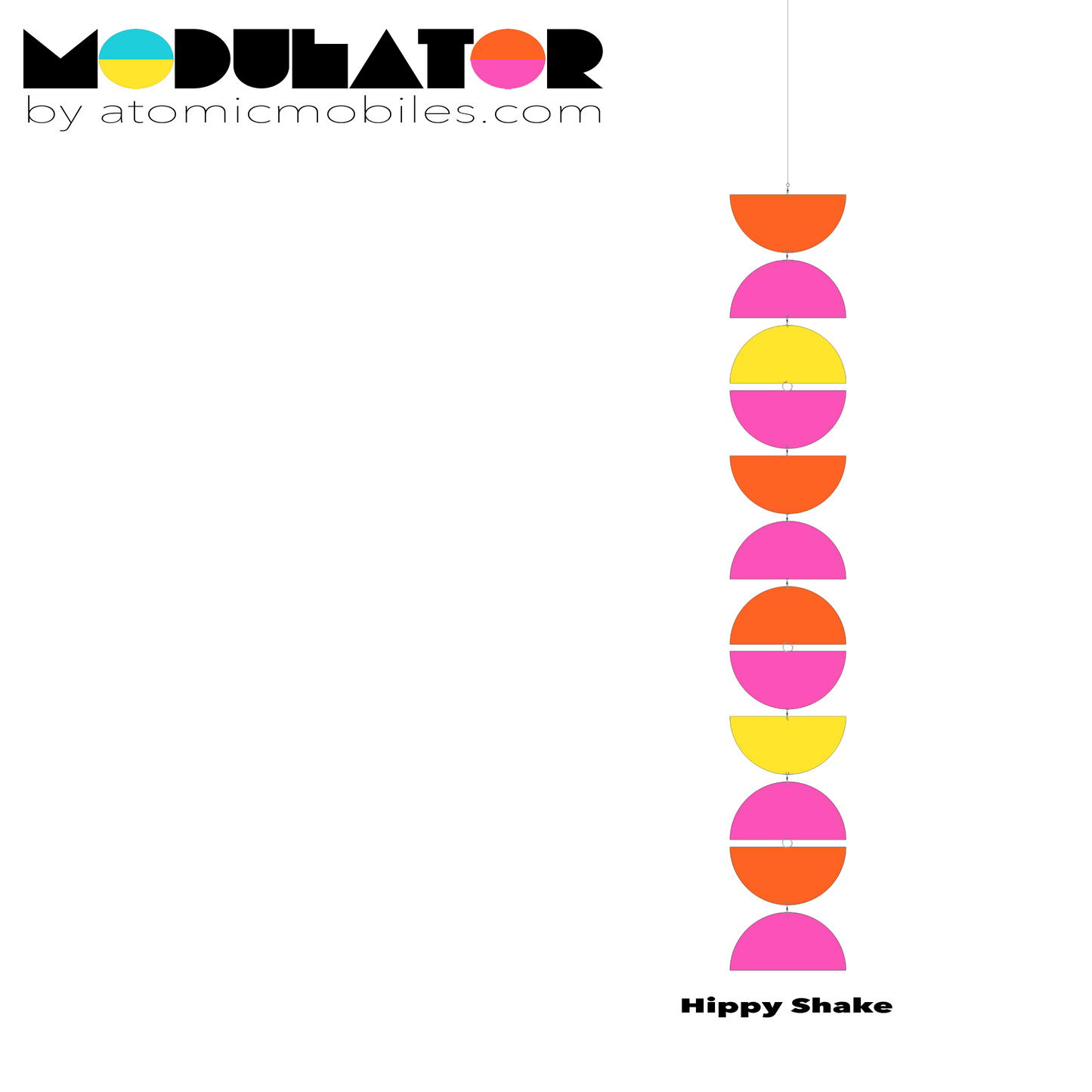 MODulator Vertical Art Mobile - retro mid century modern style hanging art mobile in Hippy Shake colors of Hot Pink, Orange, and Yellow by AtomicMobiles.com