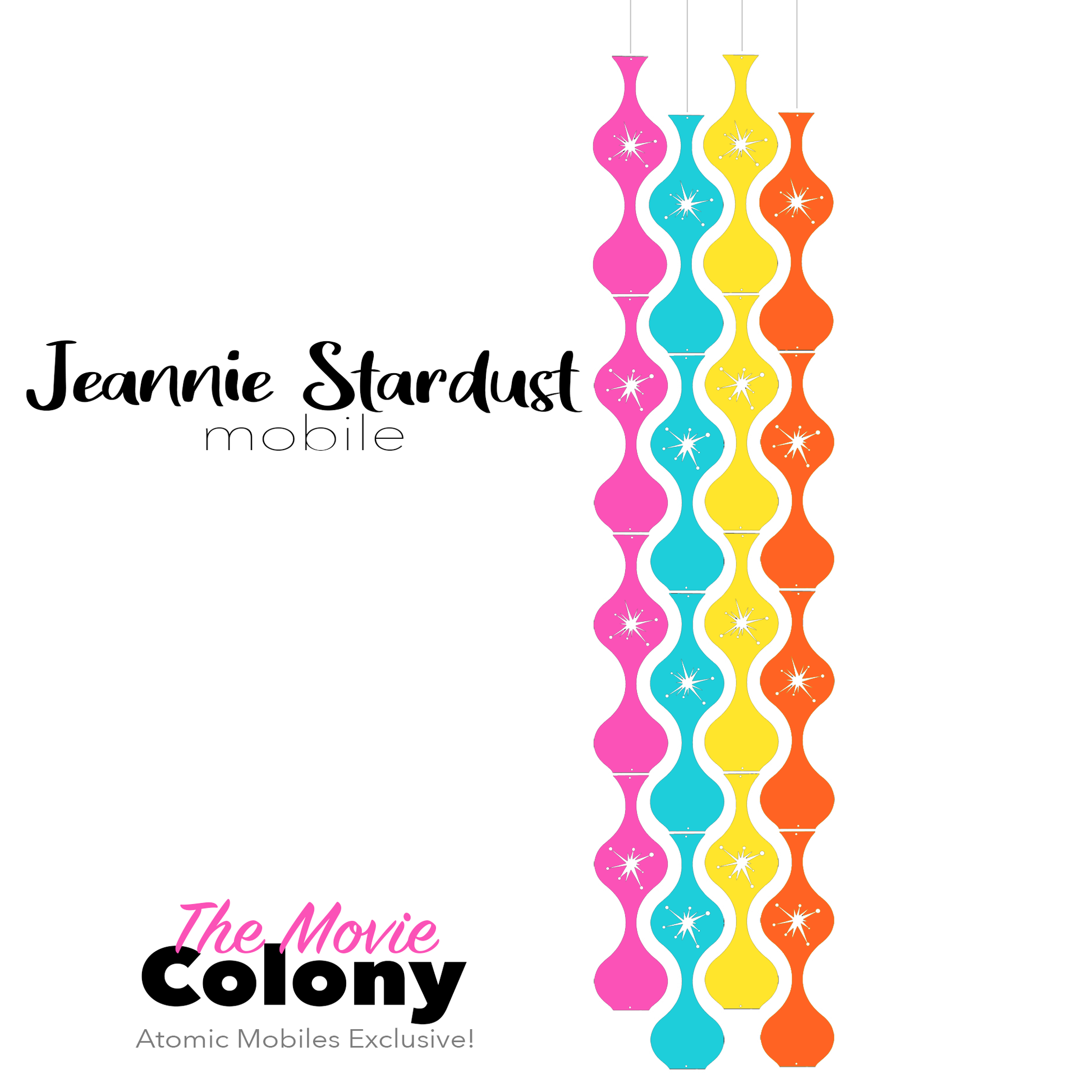 The Movie Colony Jeannie Stardust Hanging Art Mobile - mid century modern home decor in Hot Pink, Aqua, Yellow, and Orange - by AtomicMobiles.com