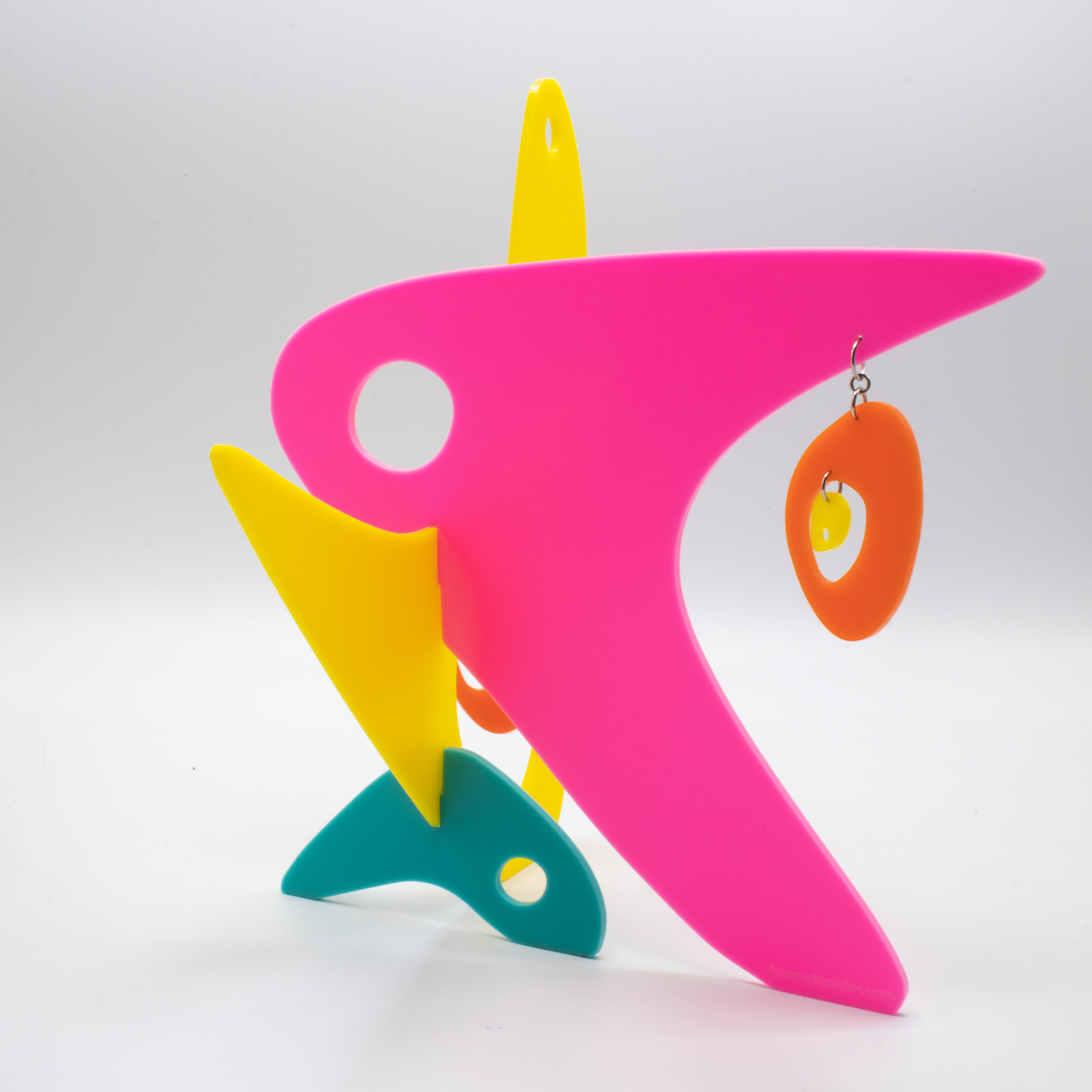 Hot Pink Yellow Aqua and Orange Beatnik Boho earrings + sculpture by AtomicMobiles.com