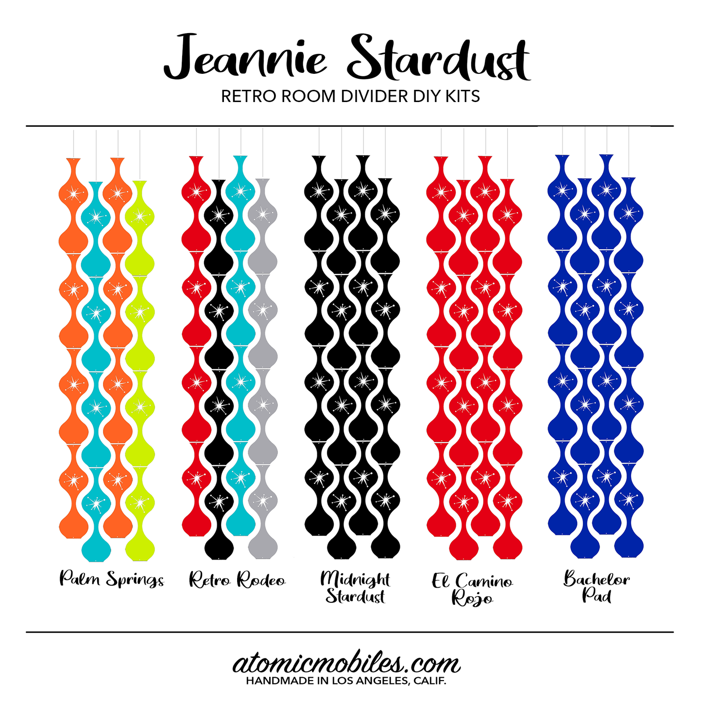 Jeannie Stardust Mid Century Modern retro room divider panels DIY Kit Colors - by AtomicMobiles.com