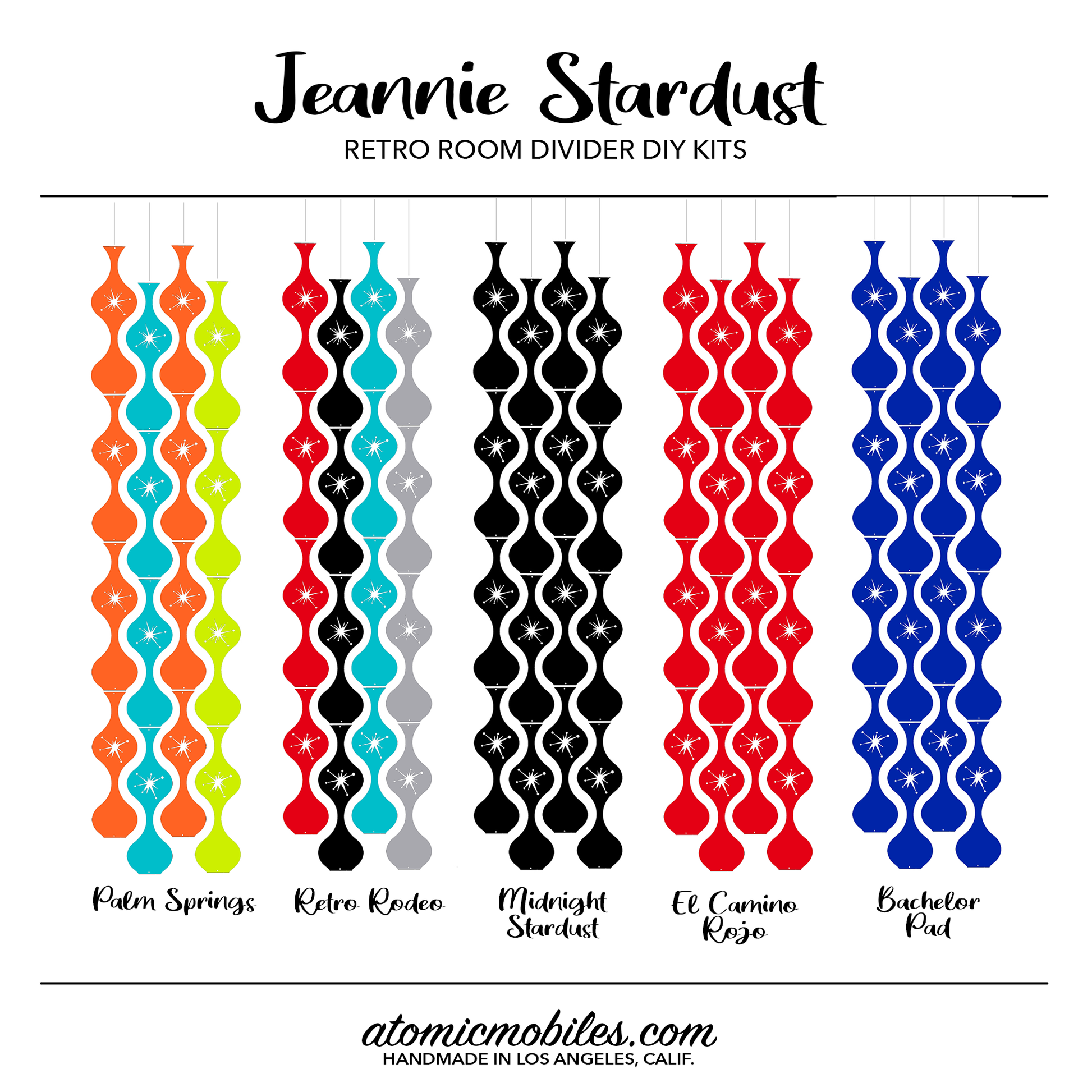 Jeannie Stardust Mid Century Modern retro room divider panels DIY Kit Colors - by AtomicMobiles.com