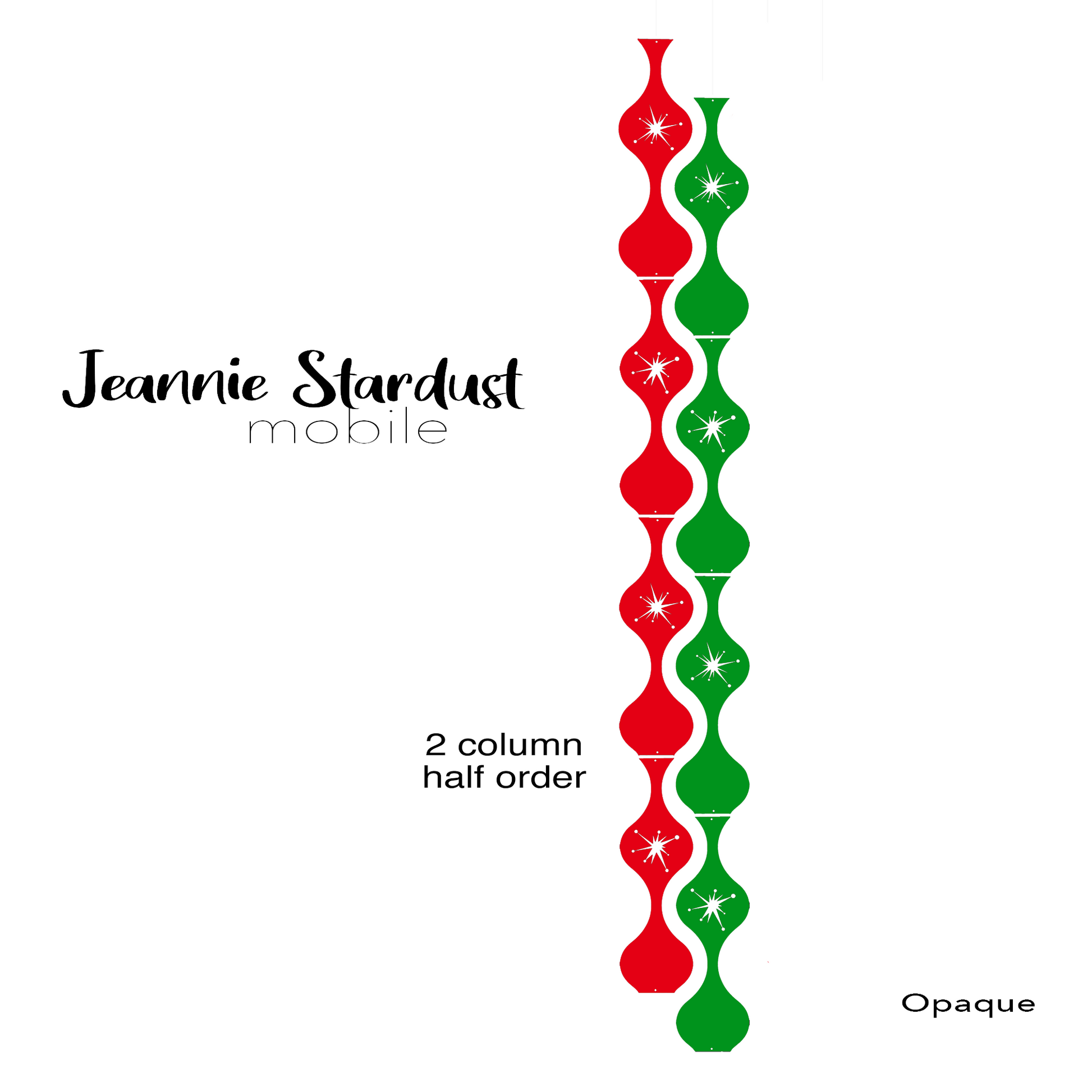 2 Column Half Order of Jeannie Stardust Opaque Red and Green Acrylic Mobile 6"x48" - DIY Kit - Featuring Starburst cutouts in the parts by AtomicMobiles.com