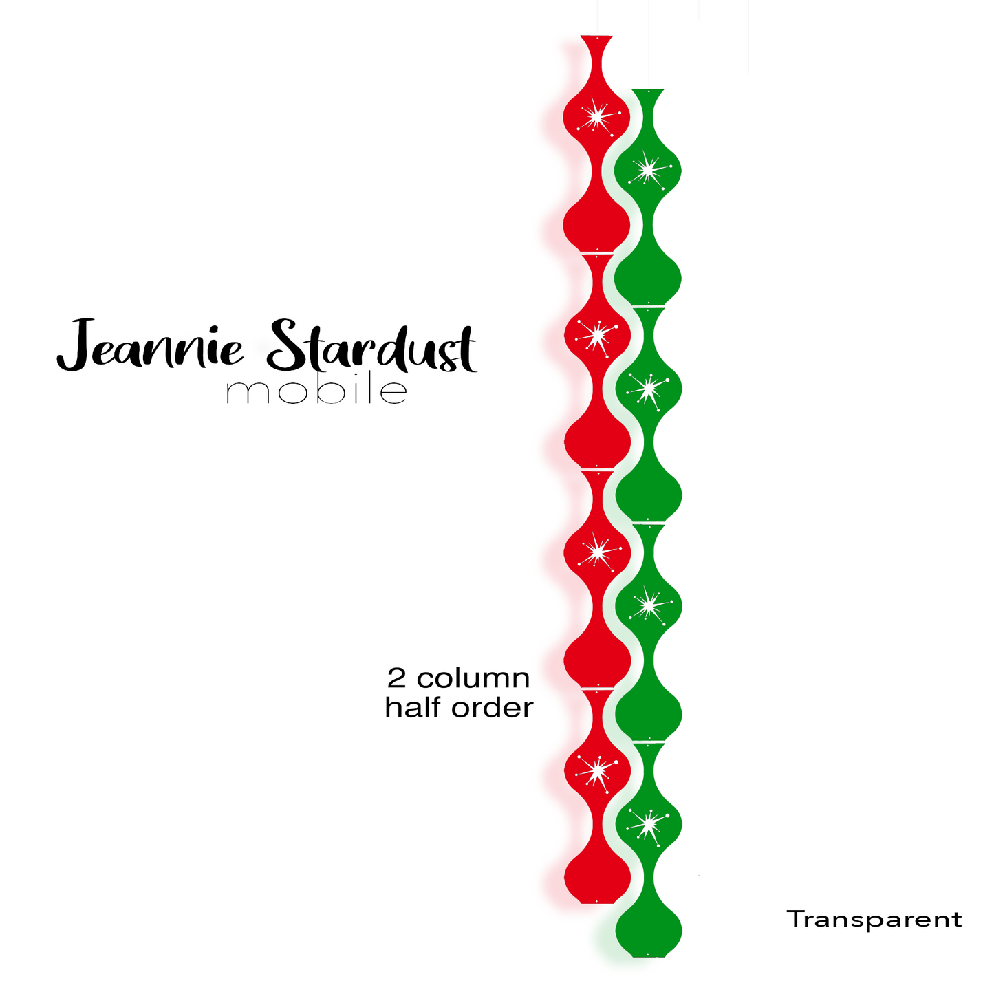 2 Column Half Order of Jeannie Stardust Transparent Red and Green Acrylic Mobile 6"x48" - DIY Kit - Featuring Starburst cutouts in the parts by AtomicMobiles.com