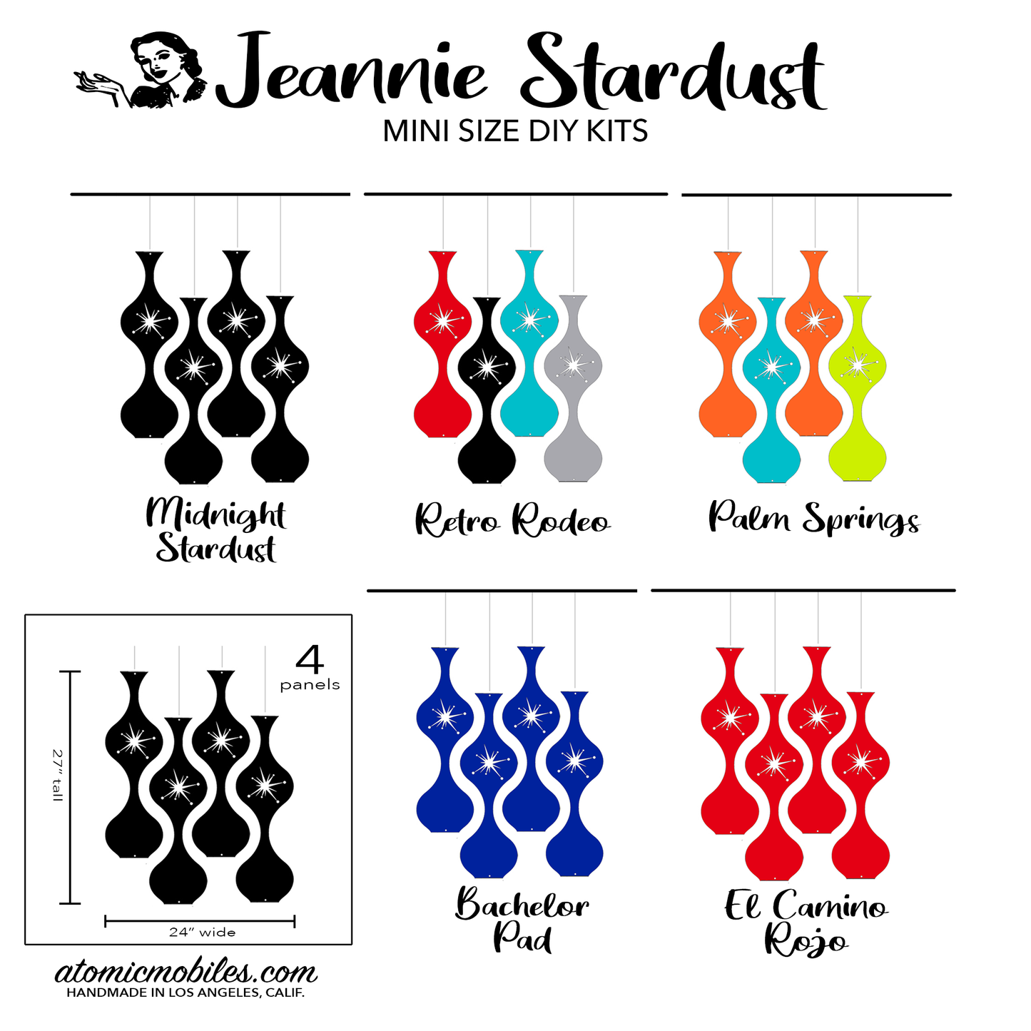 Jeannie Stardust Mid Century Modern retro room divider panels DIY Kit Mini Size - by AtomicMobiles.com