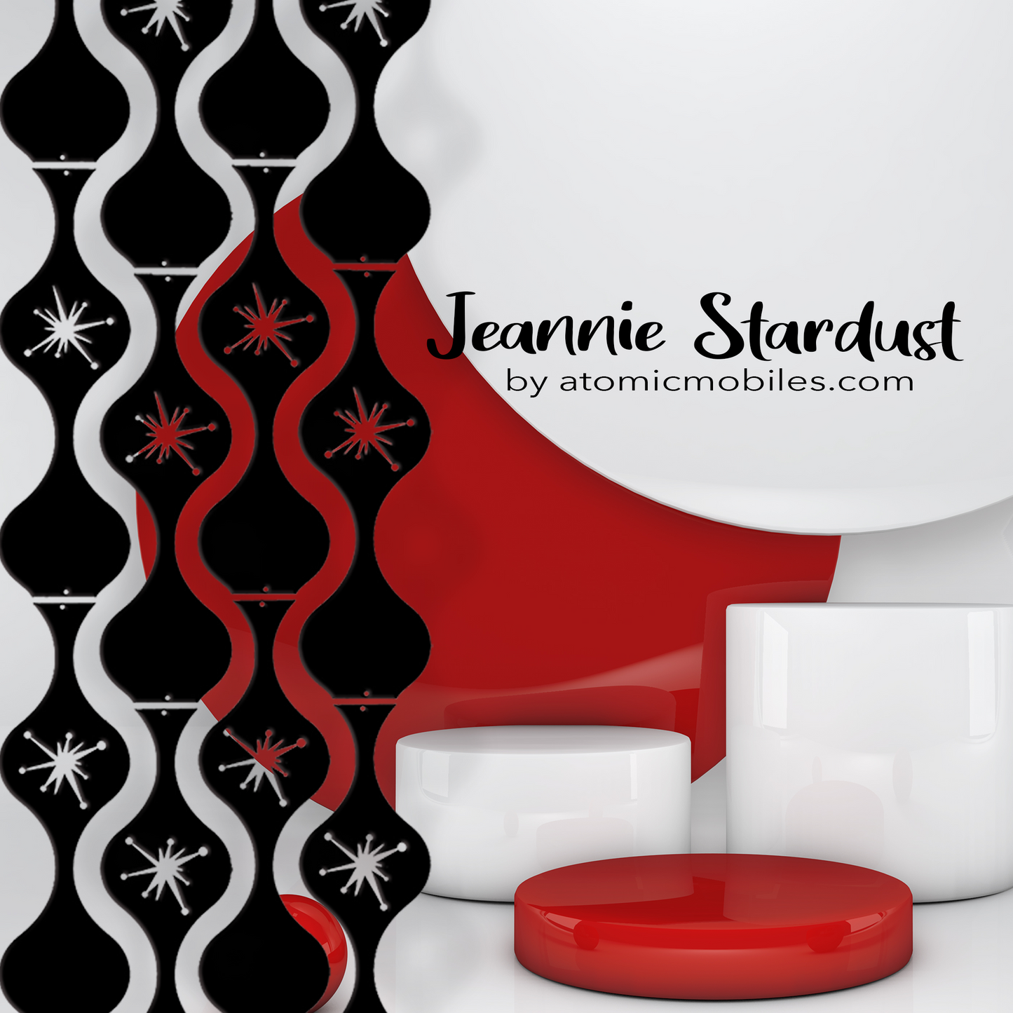 Jeannie Stardust Retro Room Mobile in black with mid century modern starburst cutouts by AtomicMobiles.com
