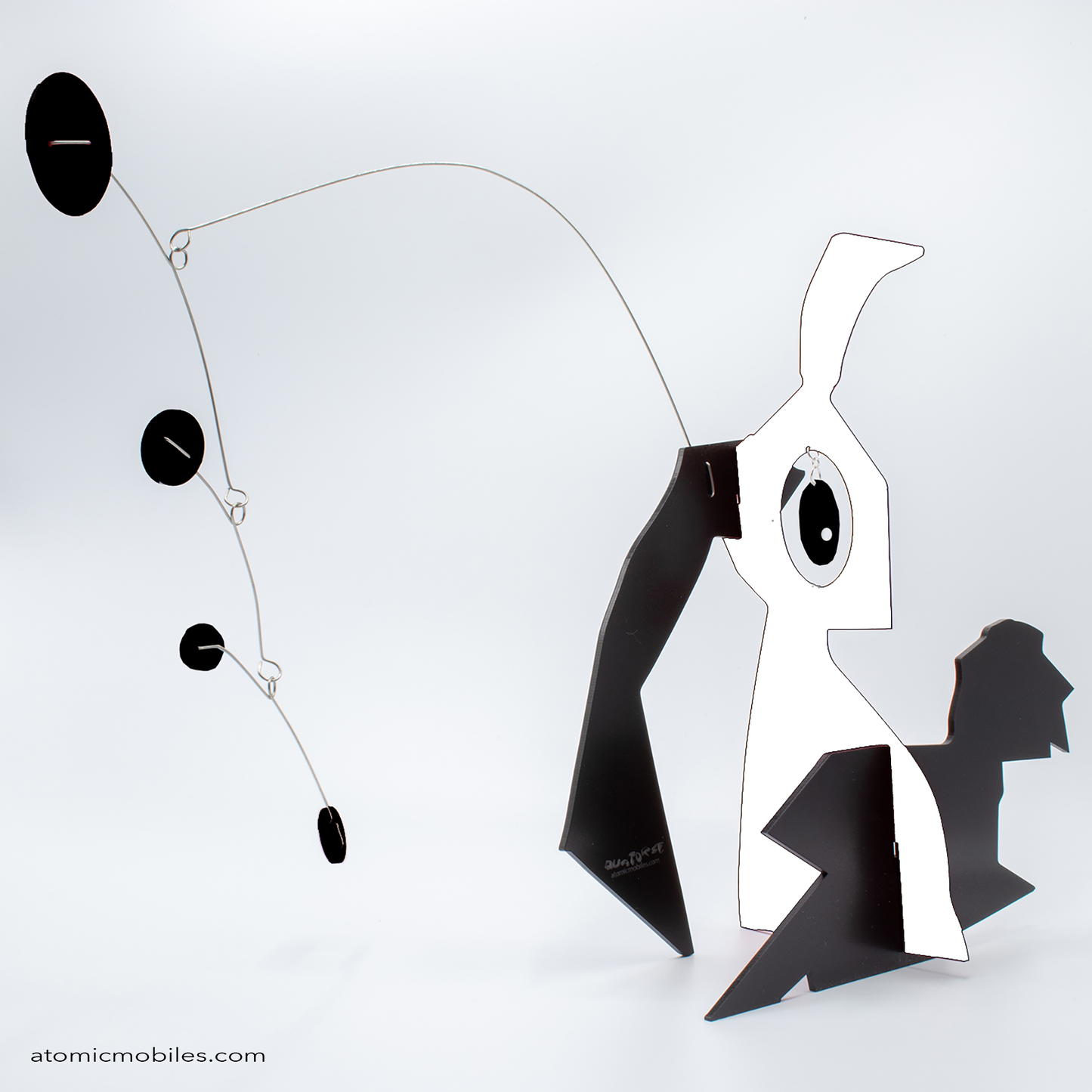 KinetiCats Collection Rabbit in White and Black - one of 12 Modern Cute Abstract Animal Art Sculpture Kinetic Stabiles inspired by Dada and mid century modern style art by AtomicMobiles.com