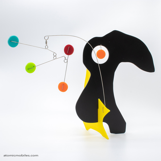 KinetiCats Collection Bird in Black, Yellow, Aqua, Lime, Red, Orange - one of 12 Modern Cute Abstract Animal Art Sculpture Kinetic Stabiles inspired by Dada and mid century modern style art by AtomicMobiles.com