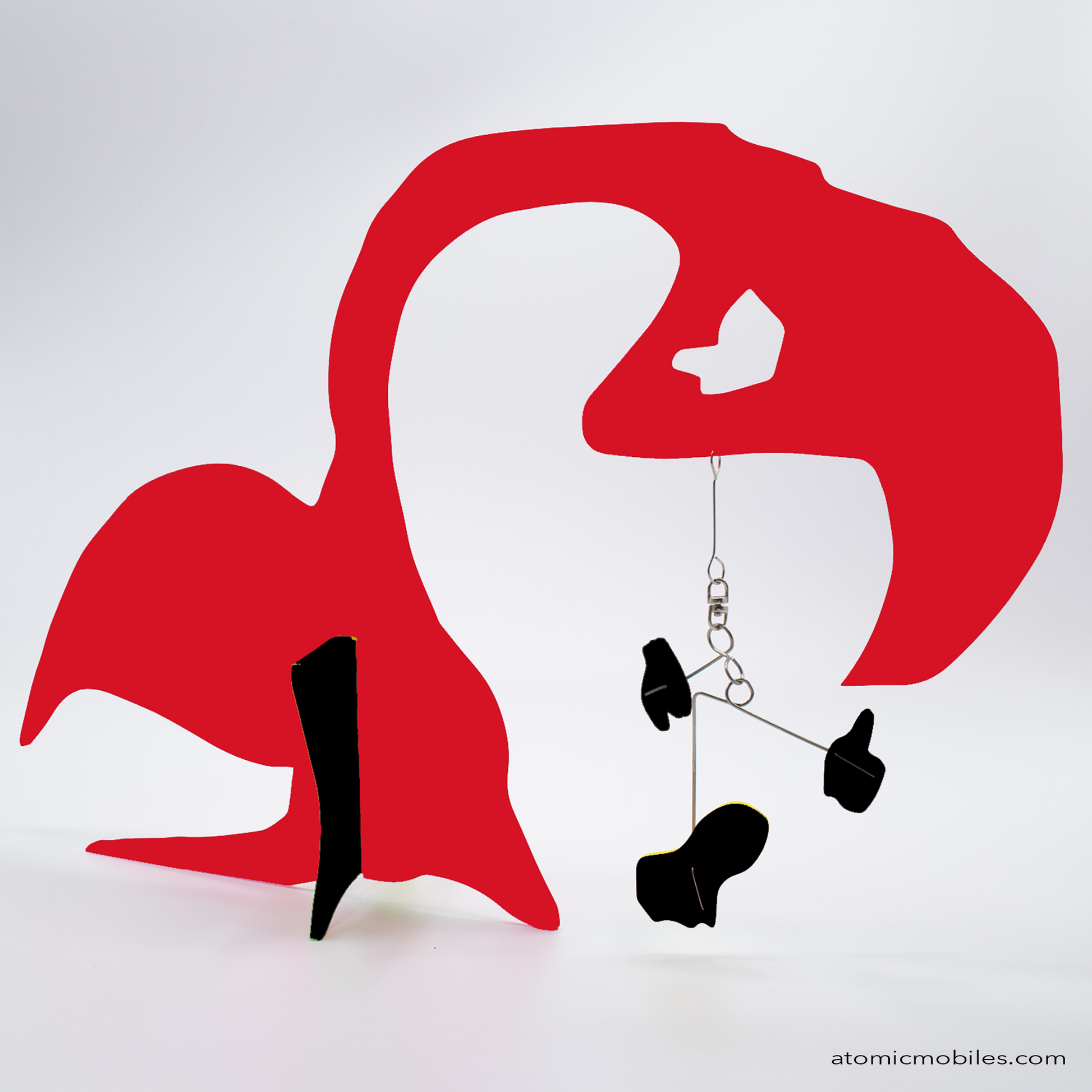 KinetiCats Collection Flamingo in Red and Black - one of 12 Modern Cute Abstract Animal Art Sculpture Kinetic Stabiles inspired by Dada and mid century modern style art by AtomicMobiles.com