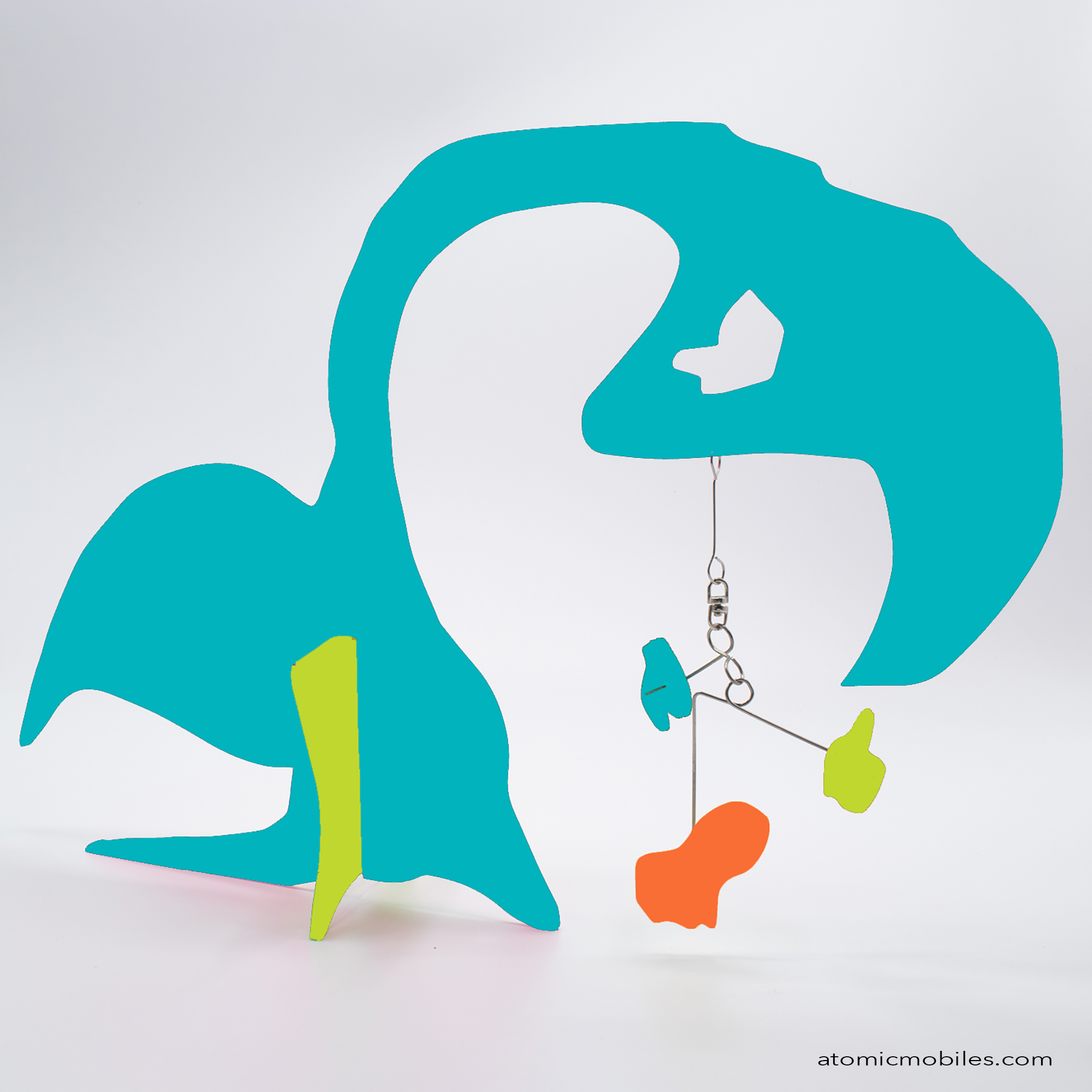 KinetiCats Collection Flamingo in Aqua, Lime Green, Orange - one of 12 Modern Cute Abstract Animal Art Sculpture Kinetic Stabiles inspired by Dada and mid century modern style art by AtomicMobiles.com