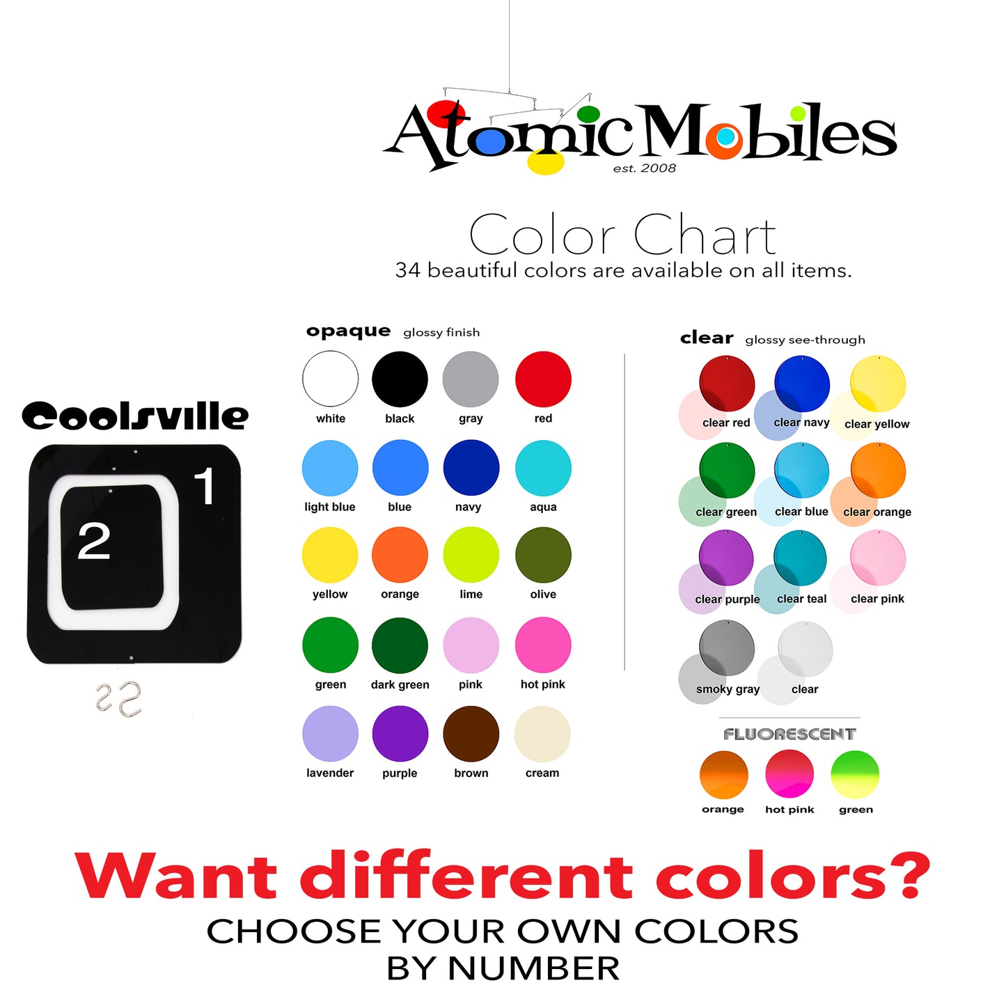 Custom Colors Color Chart for Christmas Coolsville Decorations Mobiles by AtomicMobiles.com