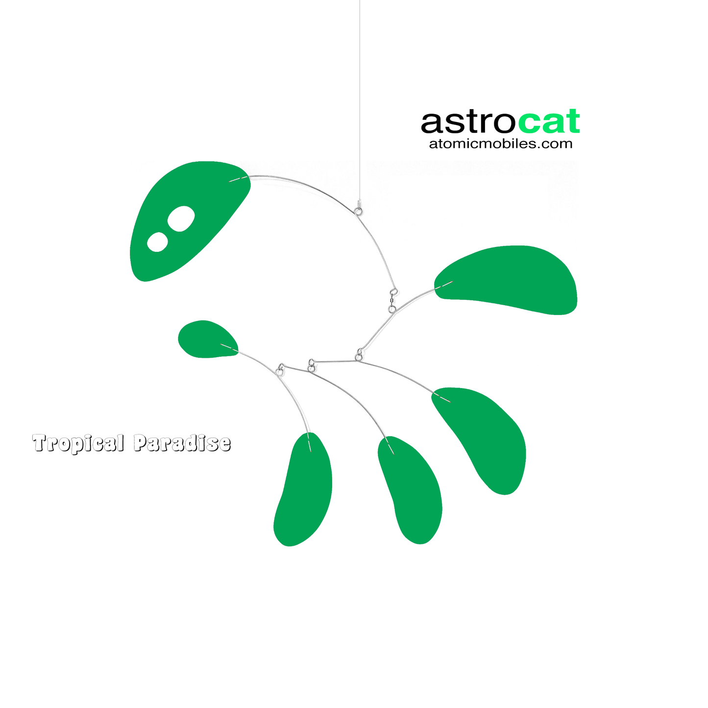 AstroCat hanging art mobile in green Tropical Paradise color - kinetic mid century modern inspired art by AtomicMobiles.com