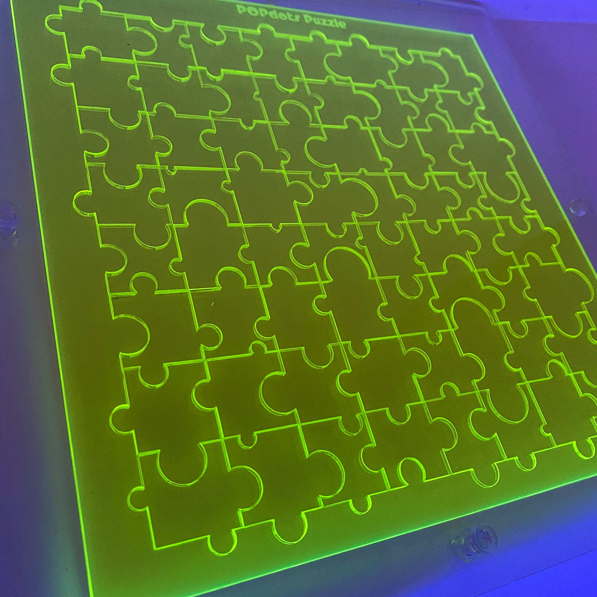 Lime Green Fluorescent Glo Jigsaw Puzzle under black light- Limited Edition Art Piece by AtomicMobiles.com