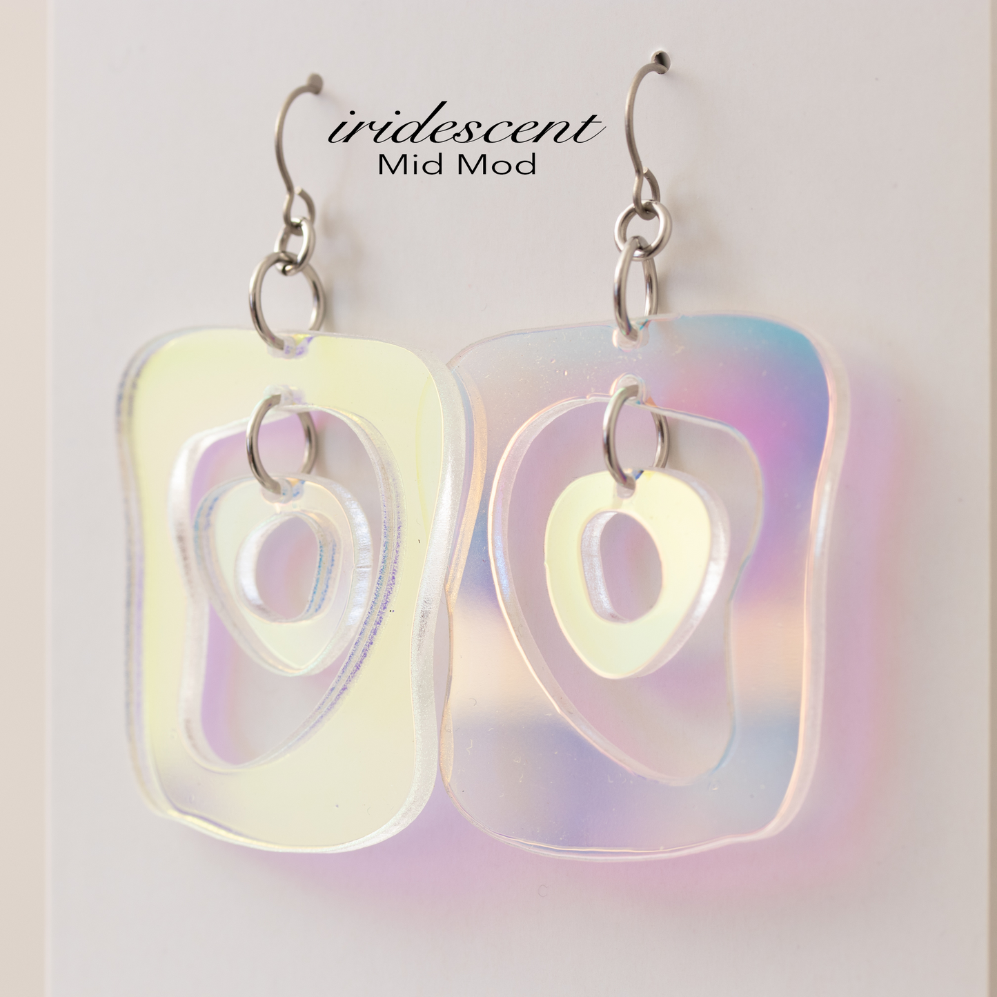 Gorgeous color changing iridescent Mid Mod retro mid century modern statement earrings in two sizes by AtomicMobiles.com