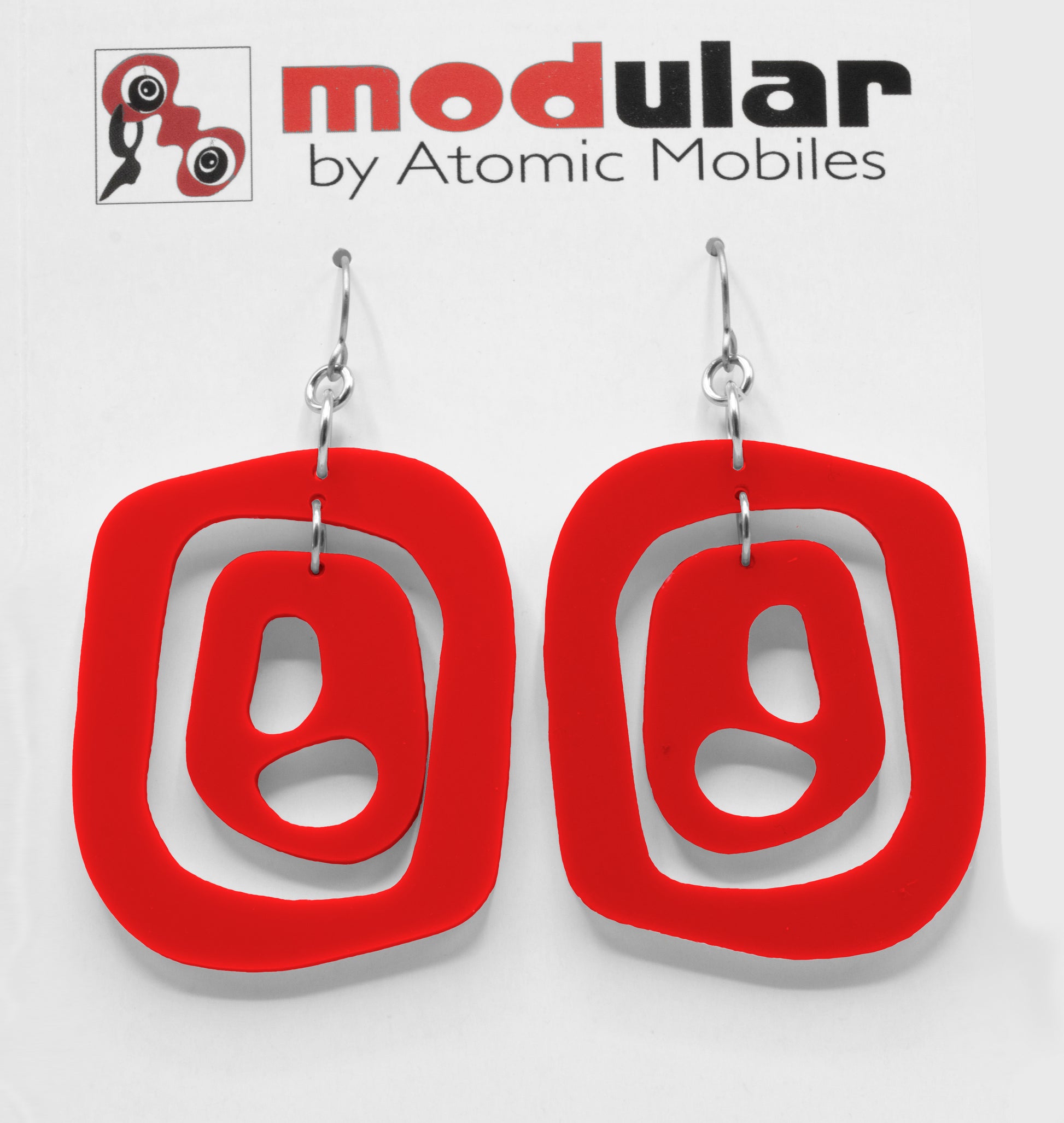 MODular Earrings - Mid 20th Statement Earrings in Red by AtomicMobiles.com - retro era mod handmade jewelry