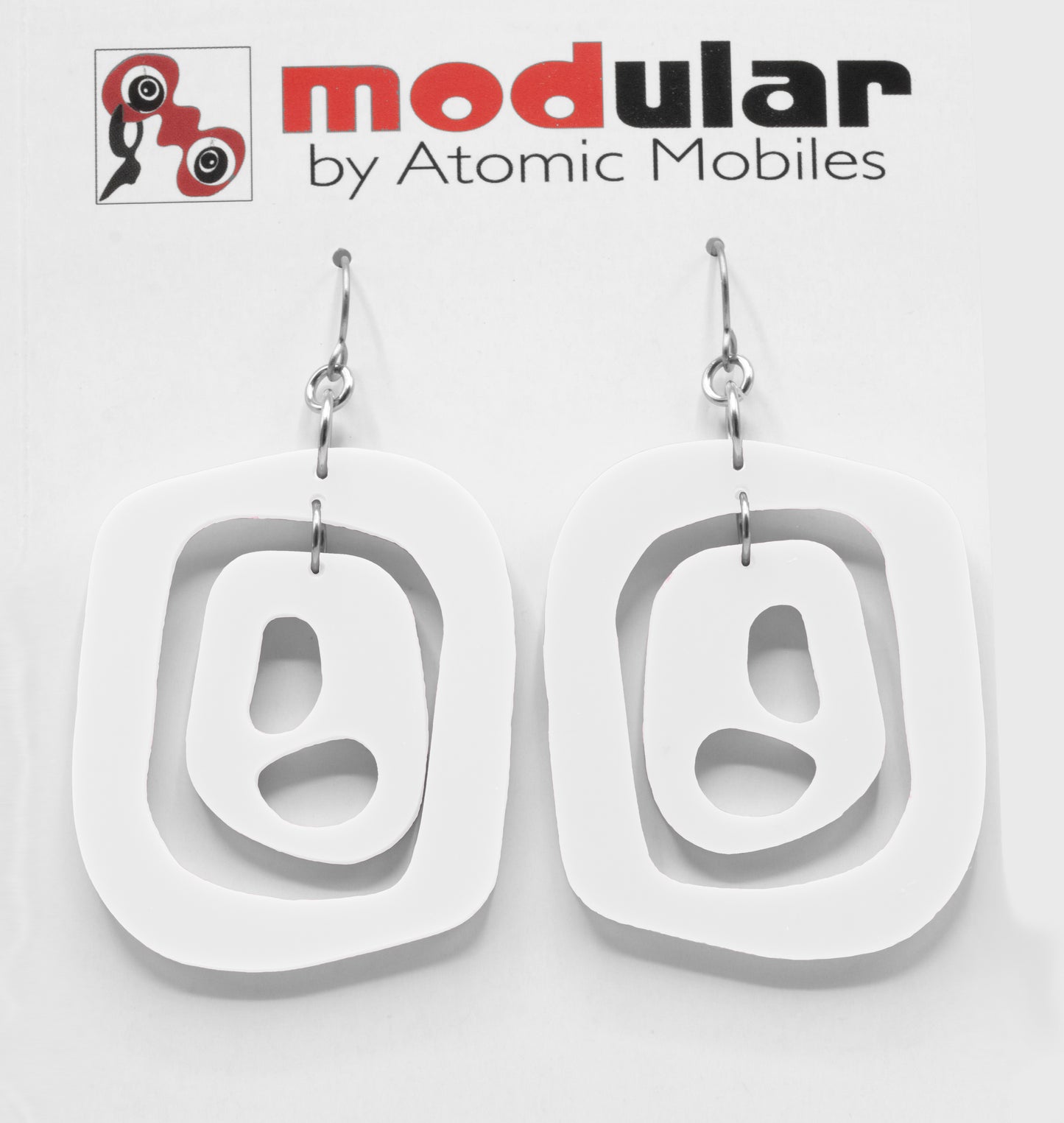 MODular Earrings - Mid 20th Statement Earrings in White by AtomicMobiles.com - retro era mod handmade jewelry