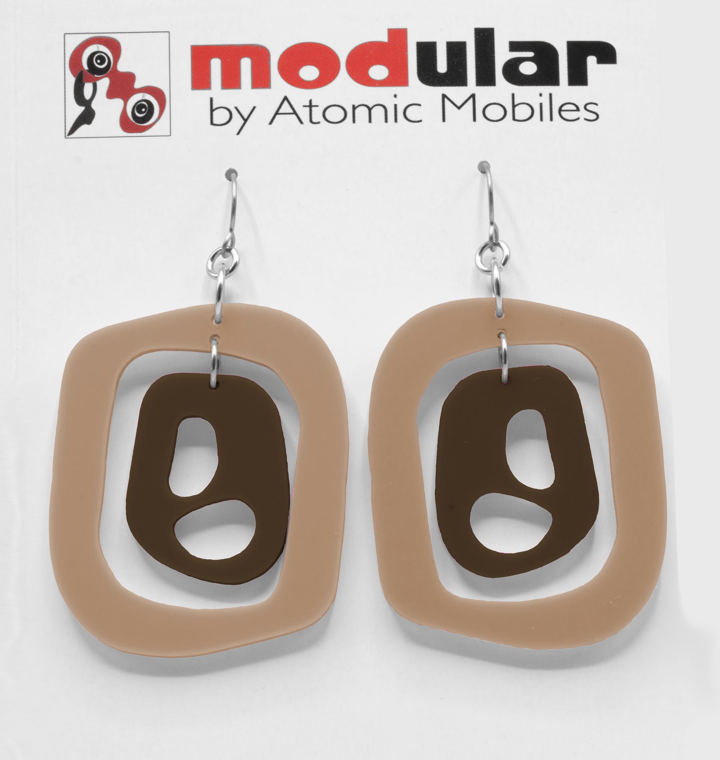 MODular Earrings - Mid 20th Statement Earrings in Beige Tan and Brown by AtomicMobiles.com - retro era mod handmade jewelry