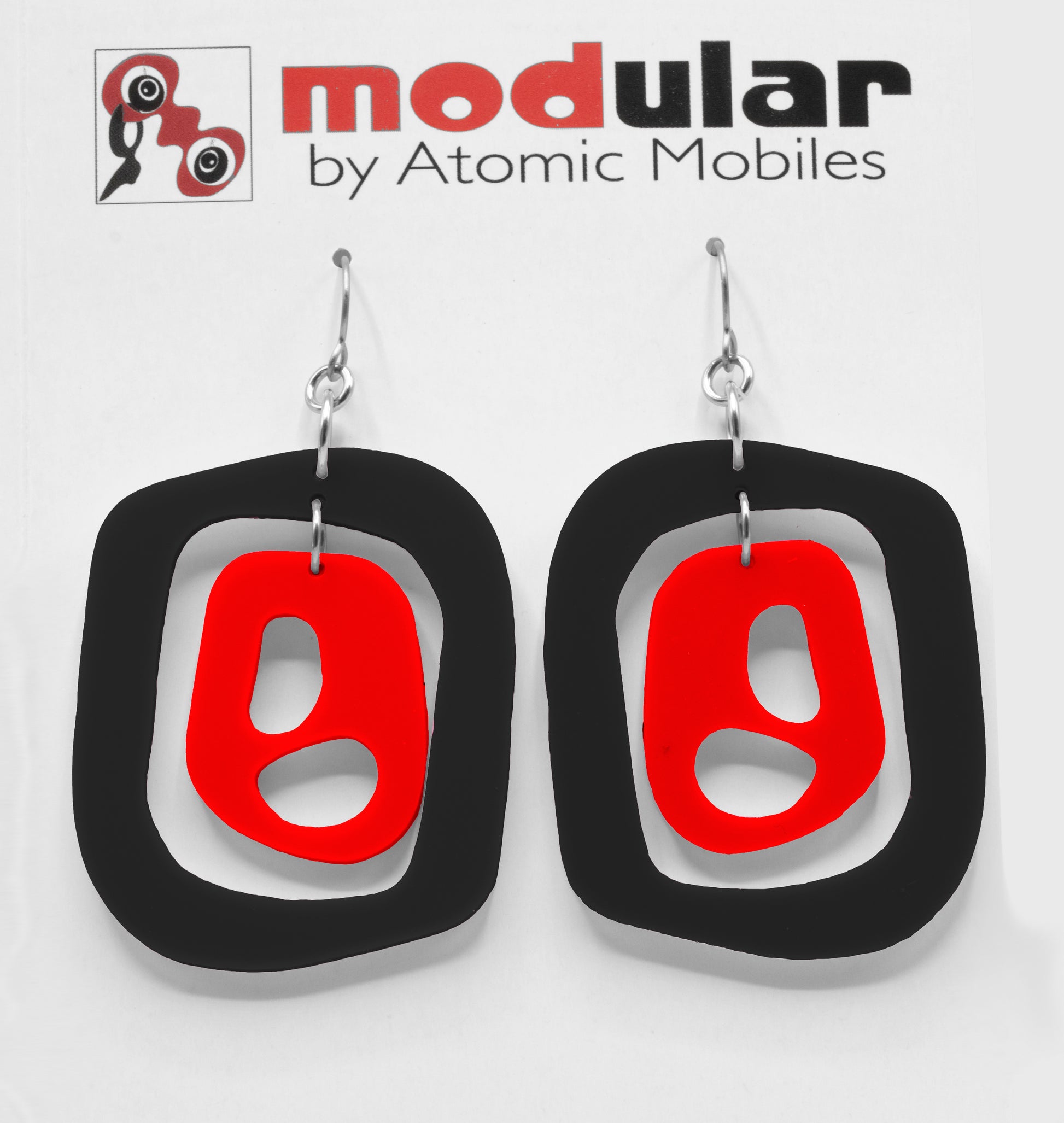MODular Earrings - Mid 20th Statement Earrings in Black and Red by AtomicMobiles.com - retro era mod handmade jewelry