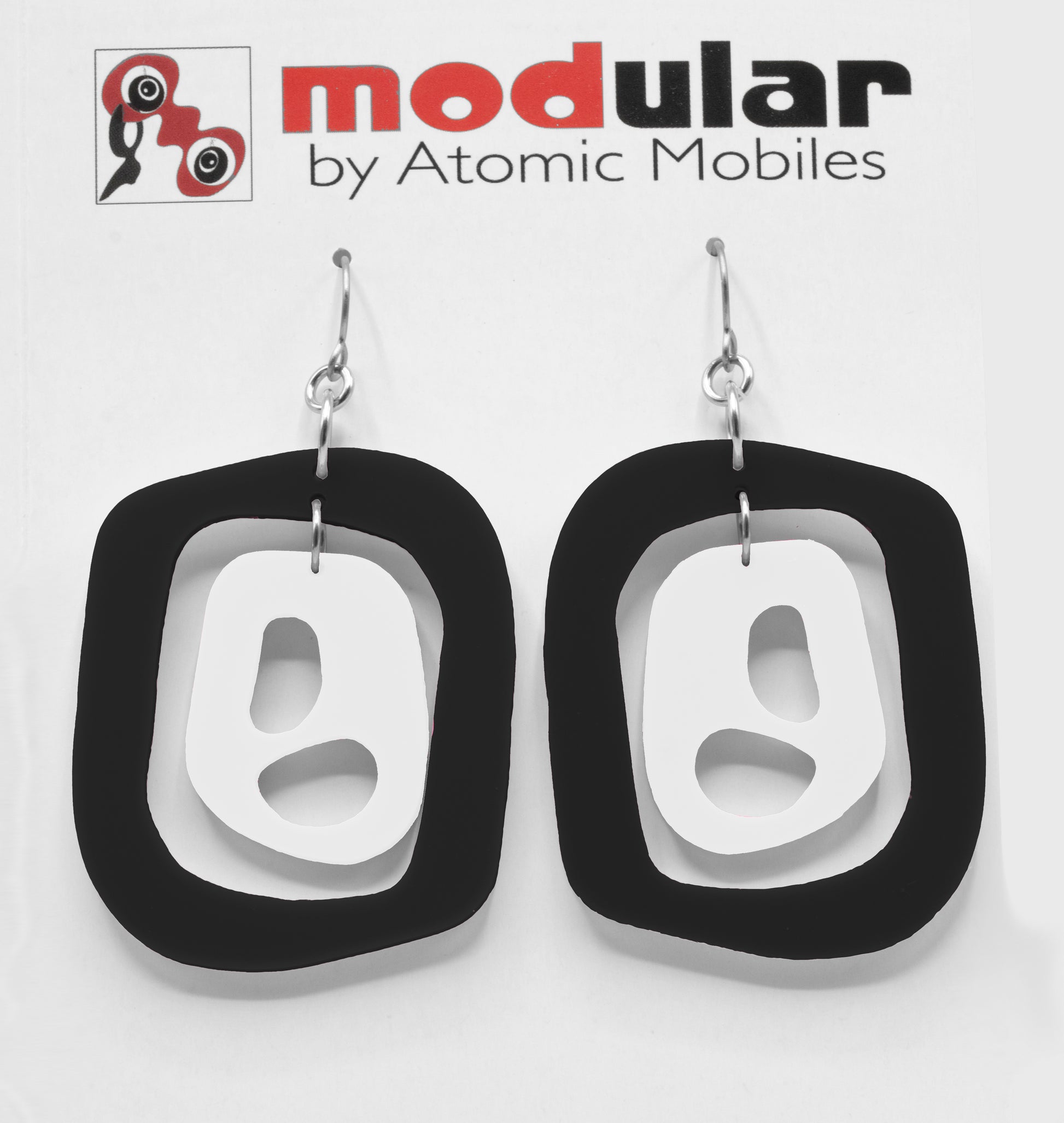 MODular Earrings - Mid 20th Statement Earrings in Black and White by AtomicMobiles.com - retro era mod handmade jewelry