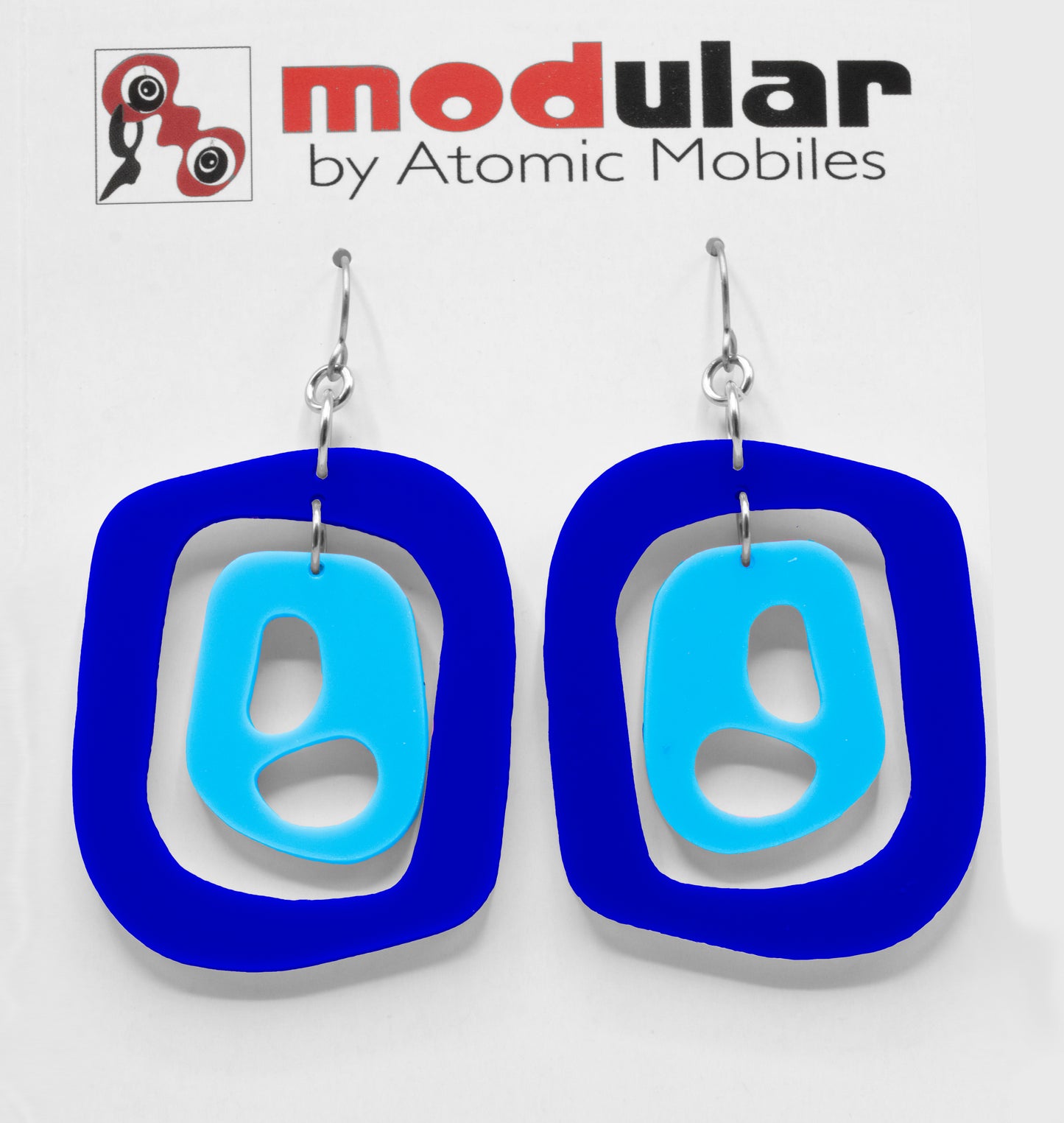 MODular Earrings - Mid 20th Statement Earrings in Navy Blue by AtomicMobiles.com - retro era mod handmade jewelry
