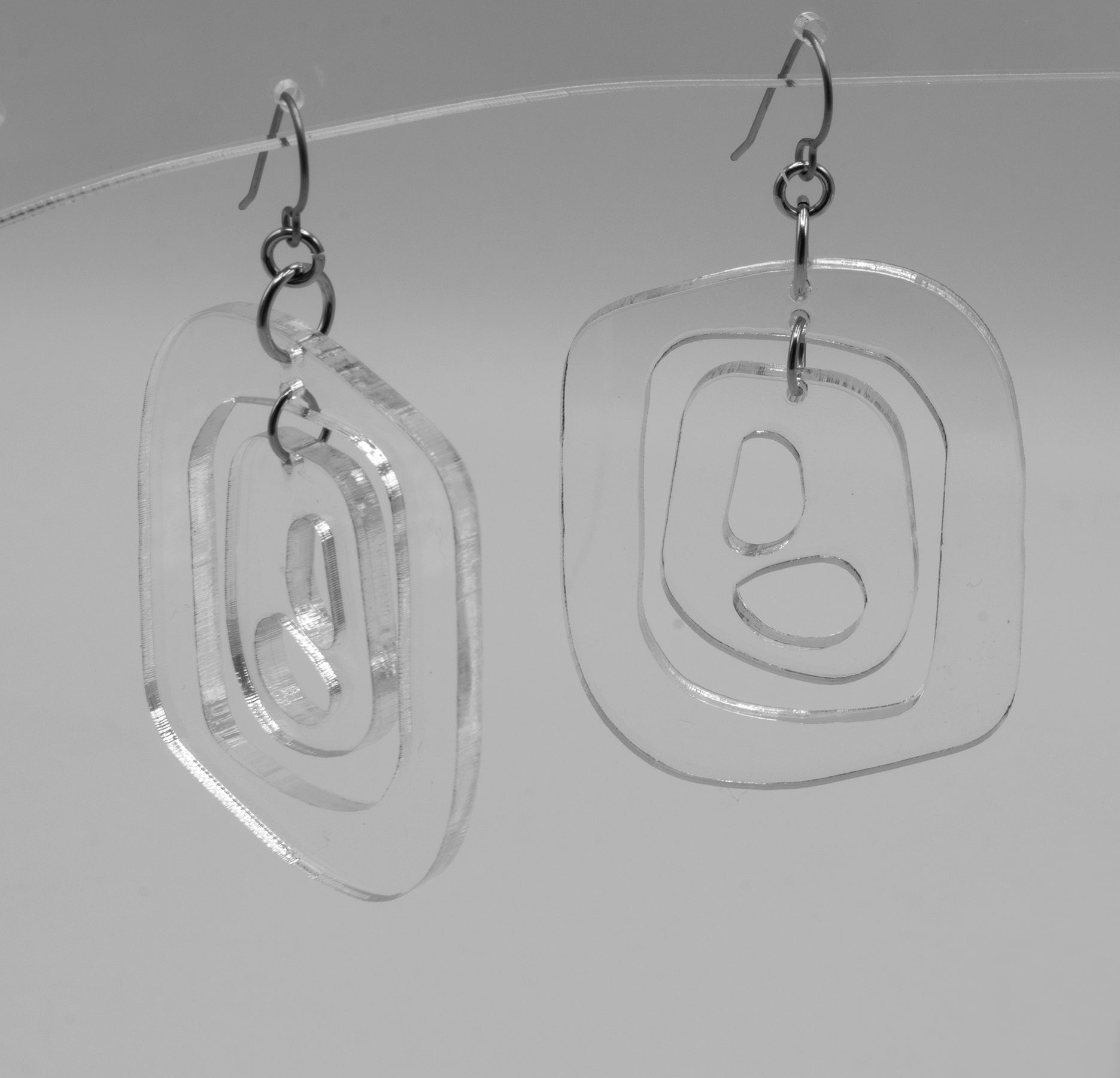 MODular Earrings - Mid 20th Statement Earrings in Clear Acrylic by AtomicMobiles.com - retro era mod handmade jewelry