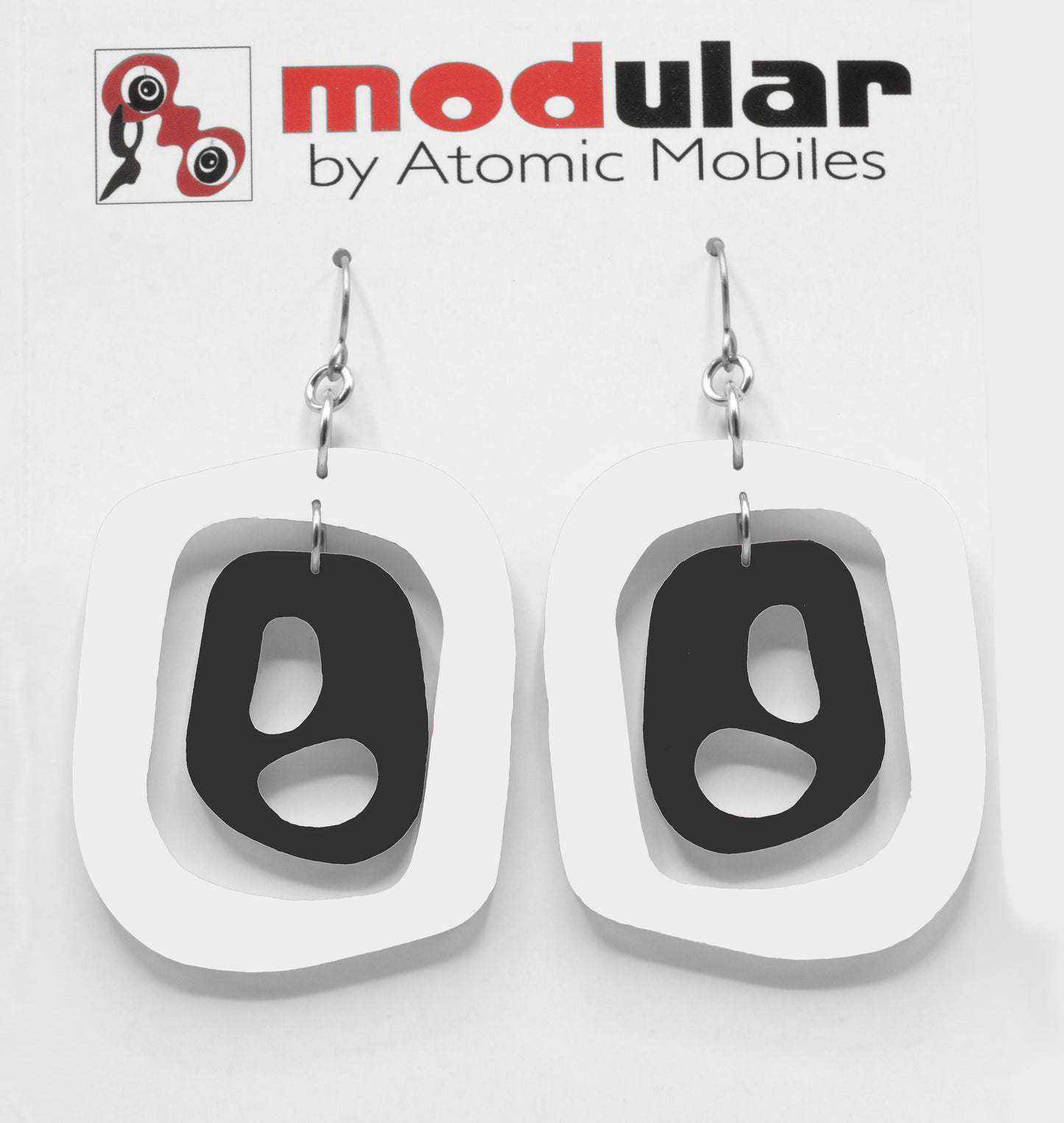 MODular Earrings - Mid 20th Statement Earrings in White and Black by AtomicMobiles.com - retro era mod handmade jewelry