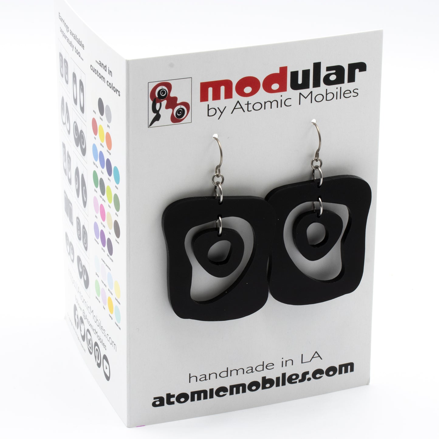 MODular Earrings Card - Mid Mod Statement Earrings by AtomicMobiles.com - mid century inspired modern art dangle earrings