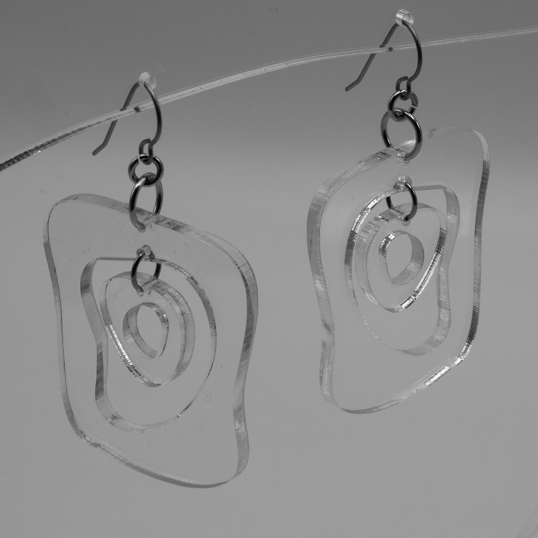 MODular Earrings - Mid Mod Statement Earrings in Clear Acrylic by AtomicMobiles.com - mid century inspired modern art dangle earrings