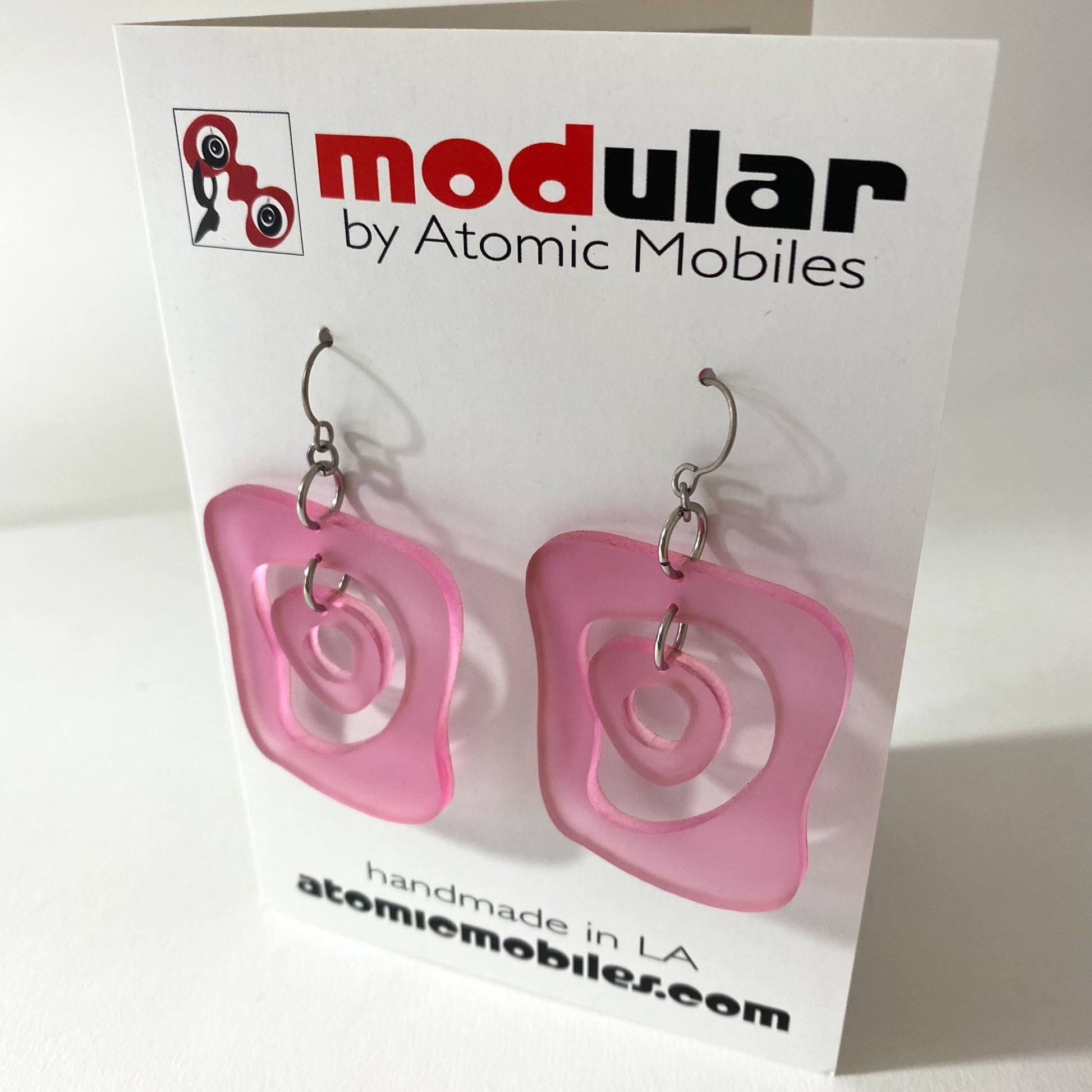 Frosted Pink Mid Mod retro mid century modern statement fashion earrings by AtomicMobiles.com