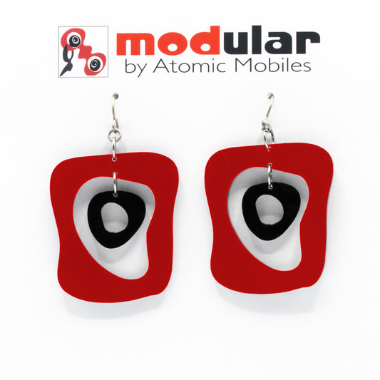 MODular Earrings - Mid Mod Statement Earrings in Red and Black by AtomicMobiles.com - mid century inspired modern art dangle earrings