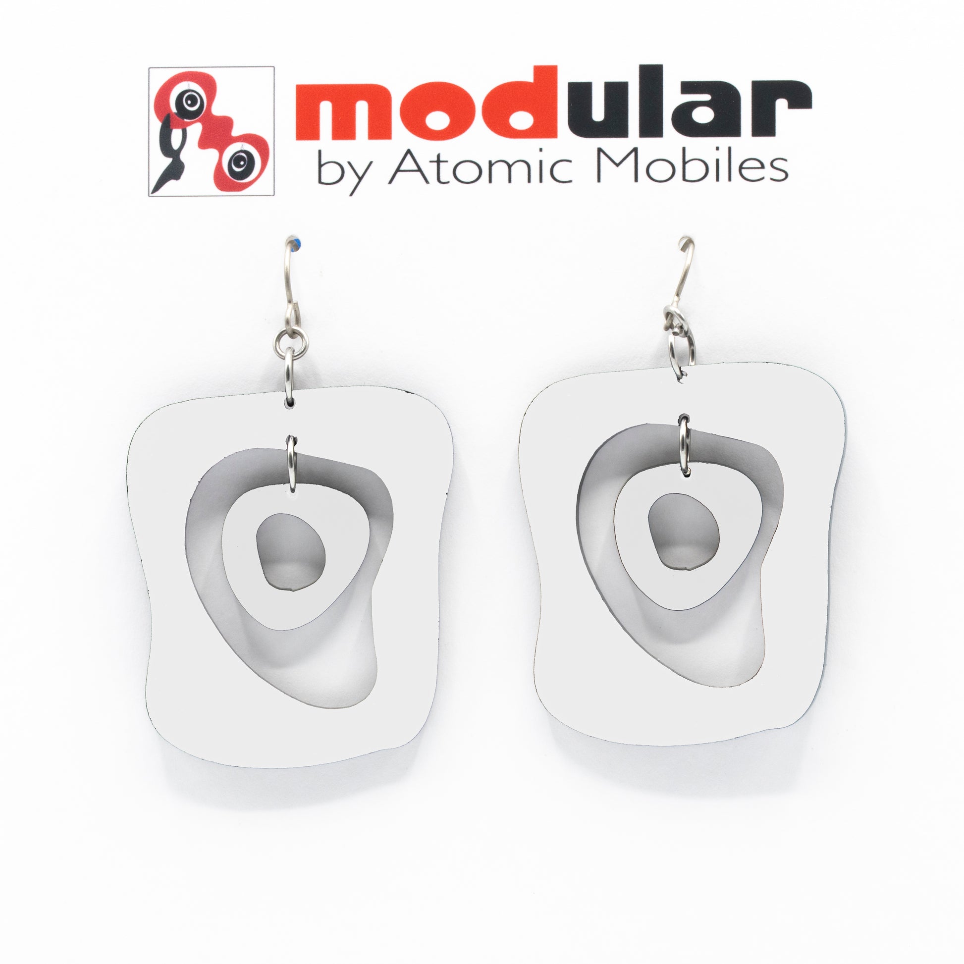 MODular Earrings - Mid Mod Statement Earrings in White by AtomicMobiles.com - mid century inspired modern art dangle earrings