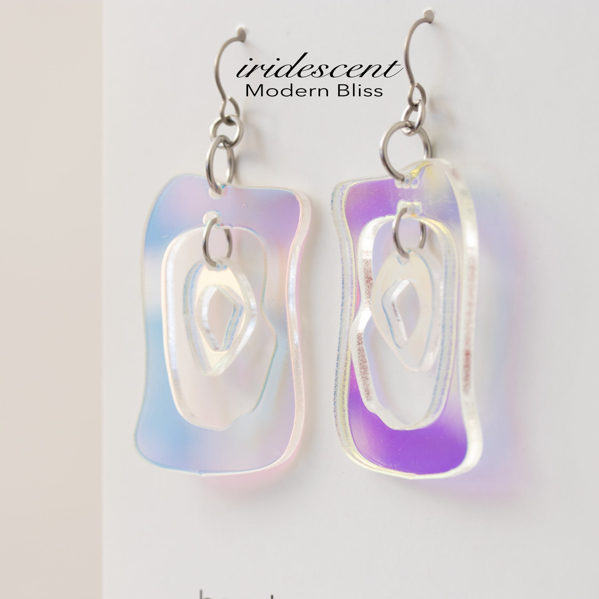 Gorgeous color changing iridescent Modern Bliss retro mid century modern statement earrings in two sizes by AtomicMobiles.com