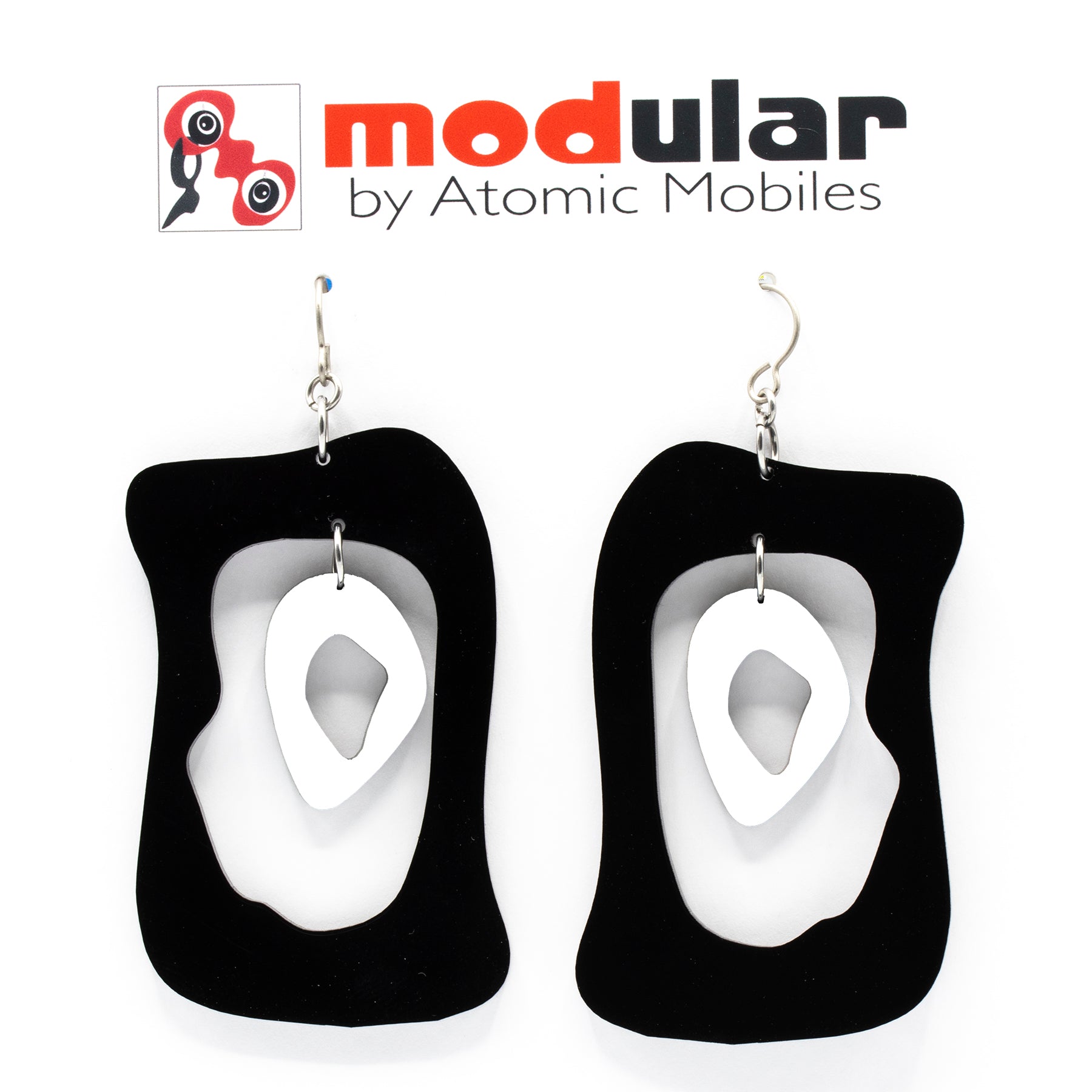 MODular Earrings - Modern Bliss Statement Earrings in Black and White by AtomicMobiles.com - retro era inspired mod handmade jewelry