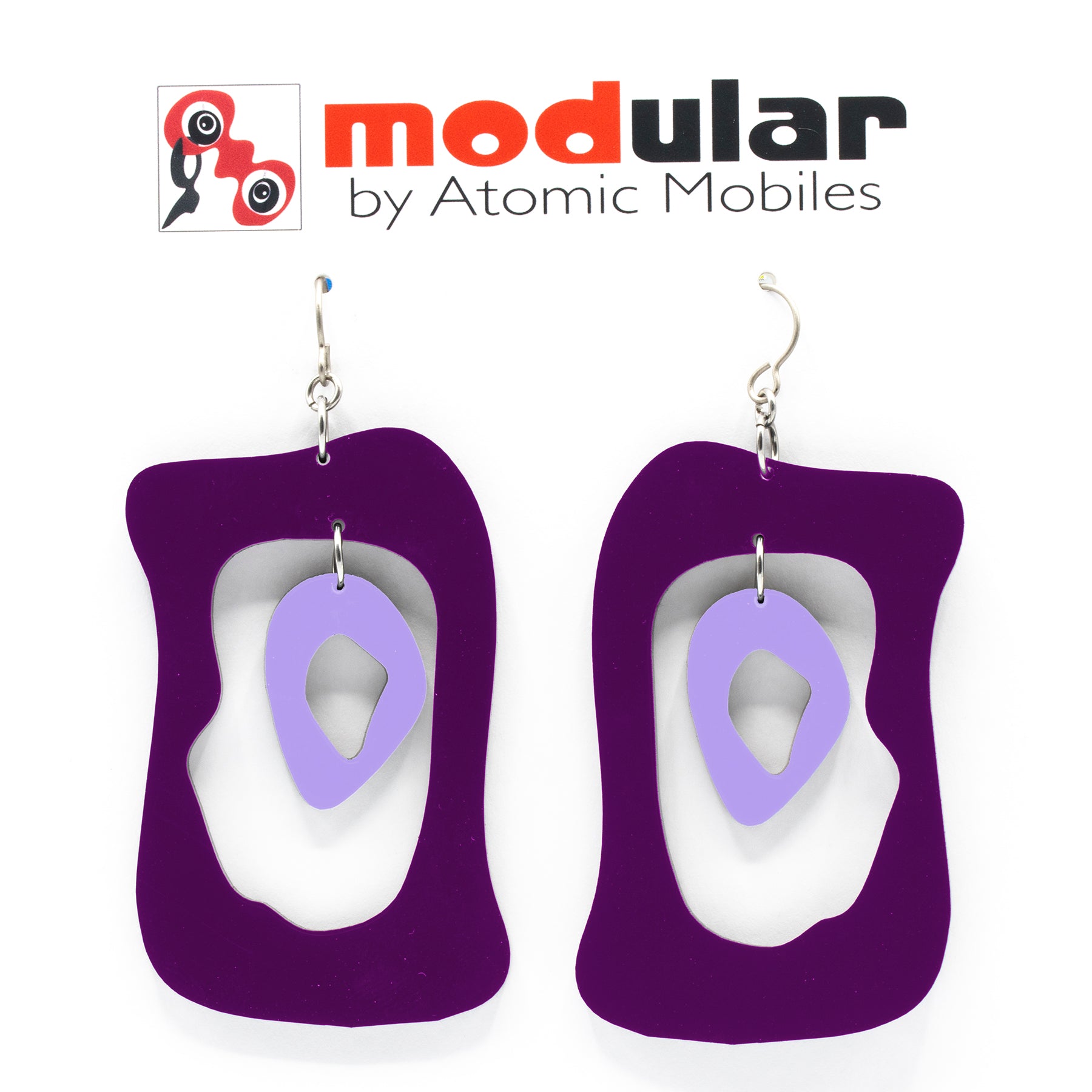 MODular Earrings - Modern Bliss Statement Earrings in Purple by AtomicMobiles.com - retro era inspired mod handmade jewelry
