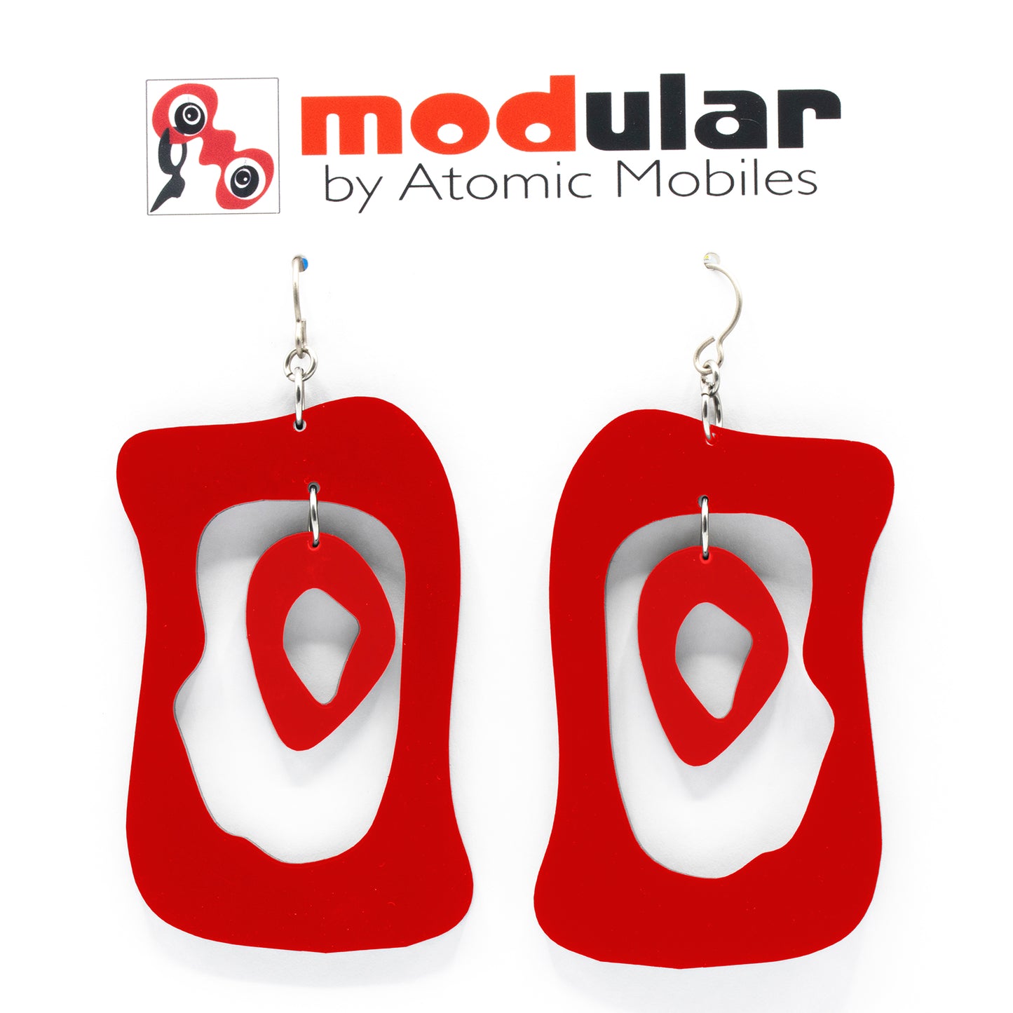 MODular Earrings - Modern Bliss Statement Earrings in Red by AtomicMobiles.com - retro era inspired mod handmade jewelry