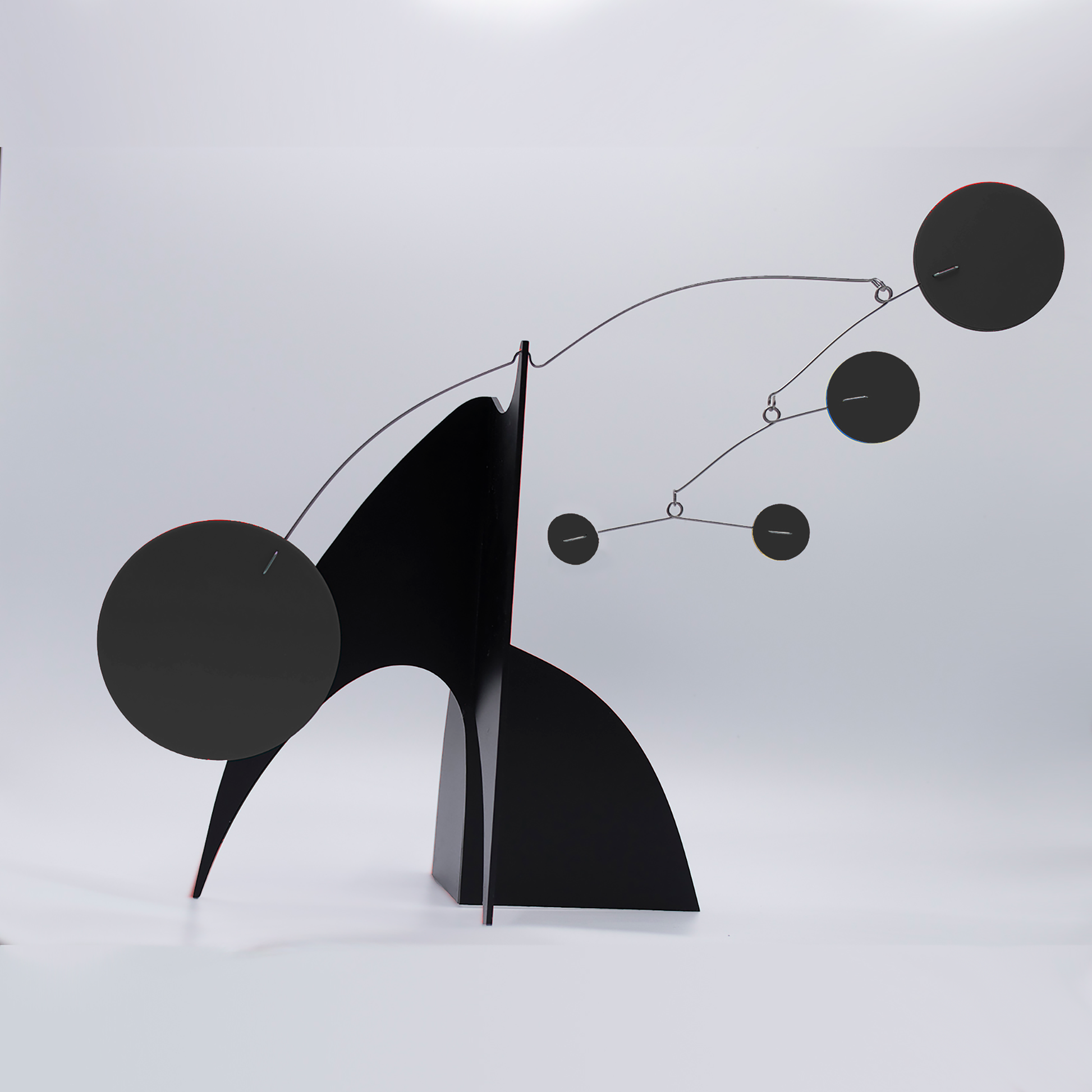 Beautiful Moderne Art Stabile in all black - mid century modern inspired abstract modern art - tabletop kinetic art sculpture mobiles hand made with glossy plexiglass acrylic in Los Angeles by Debra Ann of AtomicMobiles.com