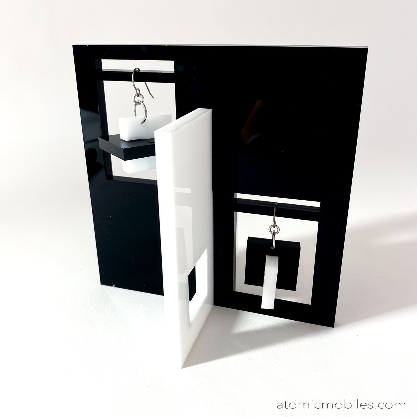 Bauhaus Inspired Moderne Earrings and Art Stabile Set in black and white - modern art sculpture stabile by AtomicMobiles.com