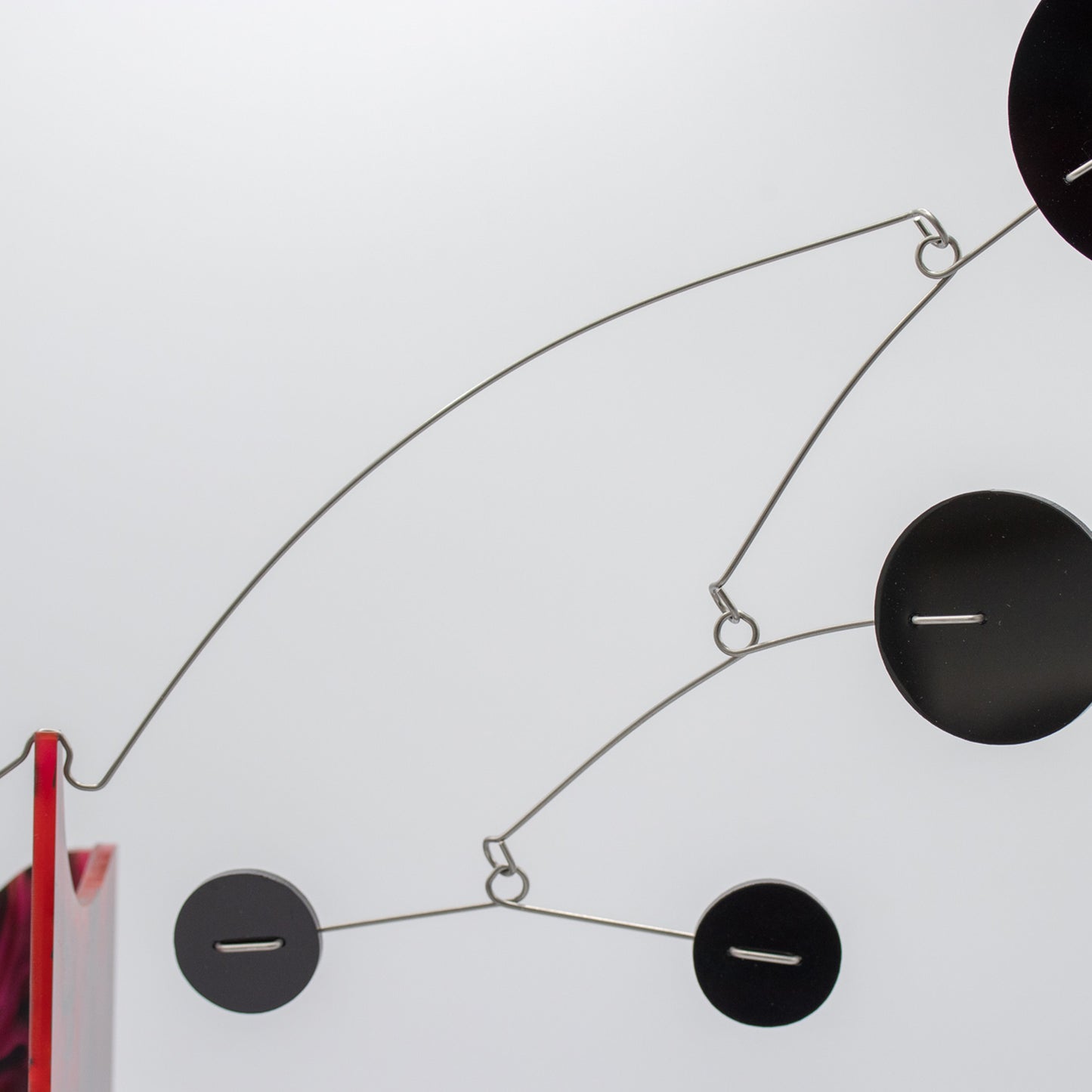 Moderne Exotics Stabile closeup circles - red gray black - table top mobiles by AtomicMobiles.com
