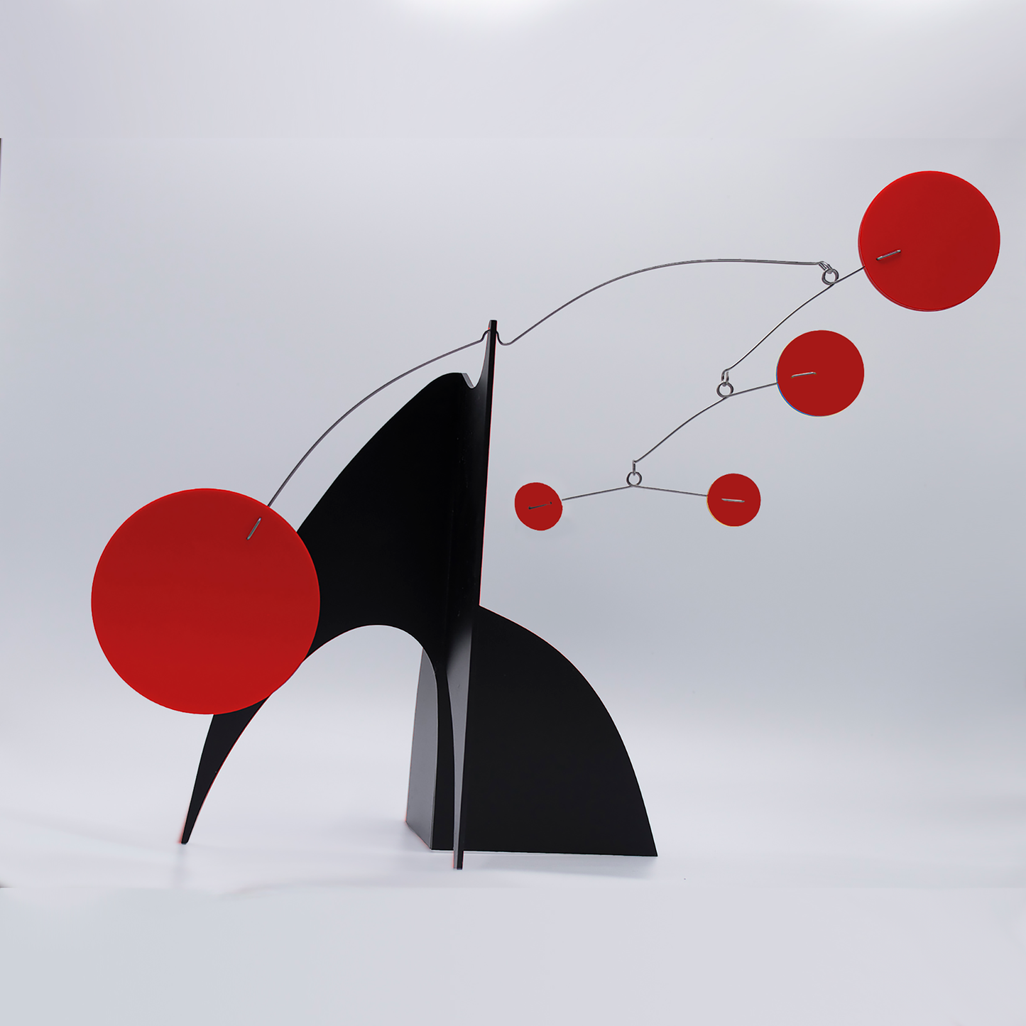 Beautiful Moderne Art Stabile in black and red - mid century modern inspired abstract modern art - tabletop kinetic art sculpture mobiles hand made with glossy plexiglass acrylic in Los Angeles by Debra Ann of AtomicMobiles.com