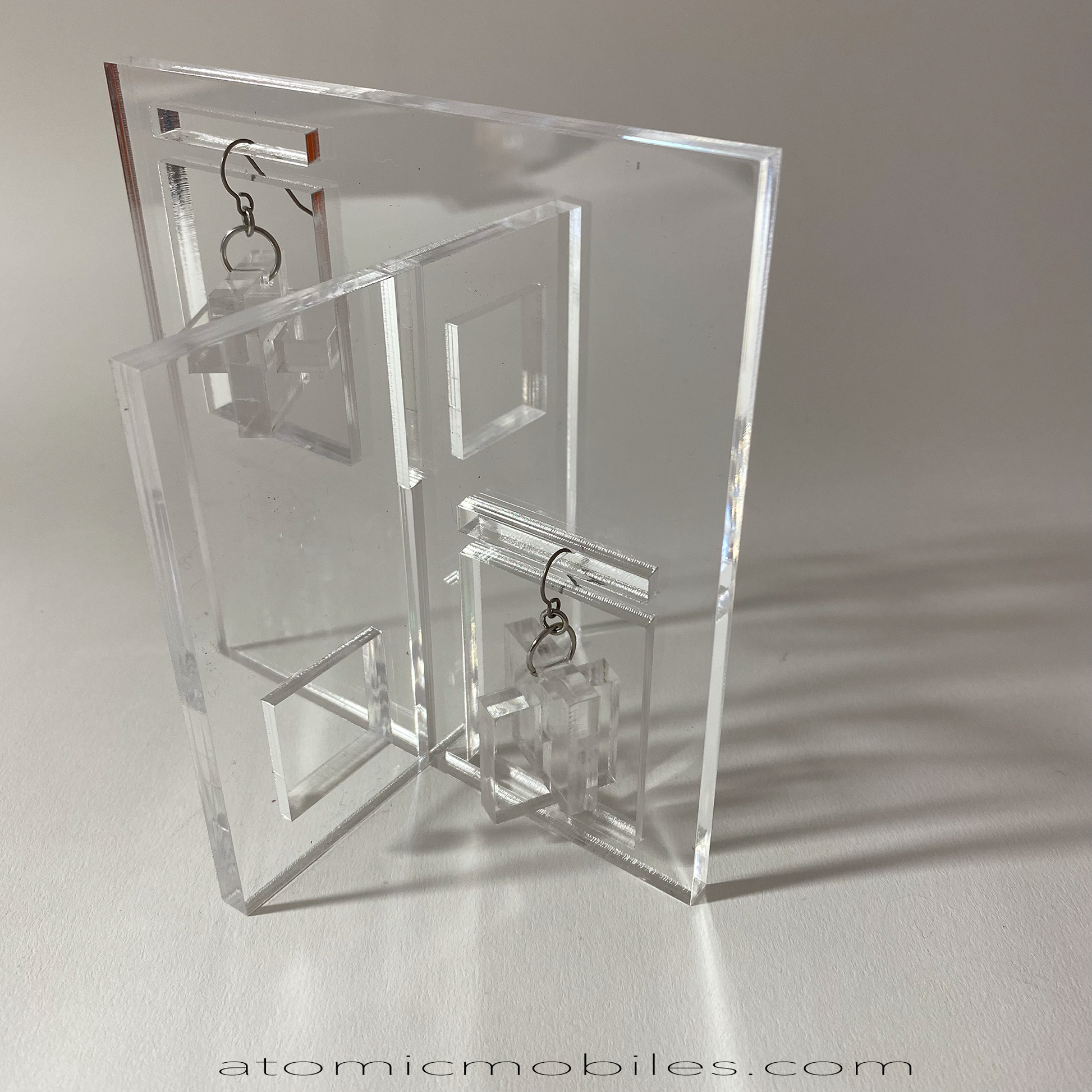 Moholy Nagy Inspired Moderne Earrings and Art Stabile Set in clear plexiglass acrylic - modern art sculpture stabile by AtomicMobiles.com