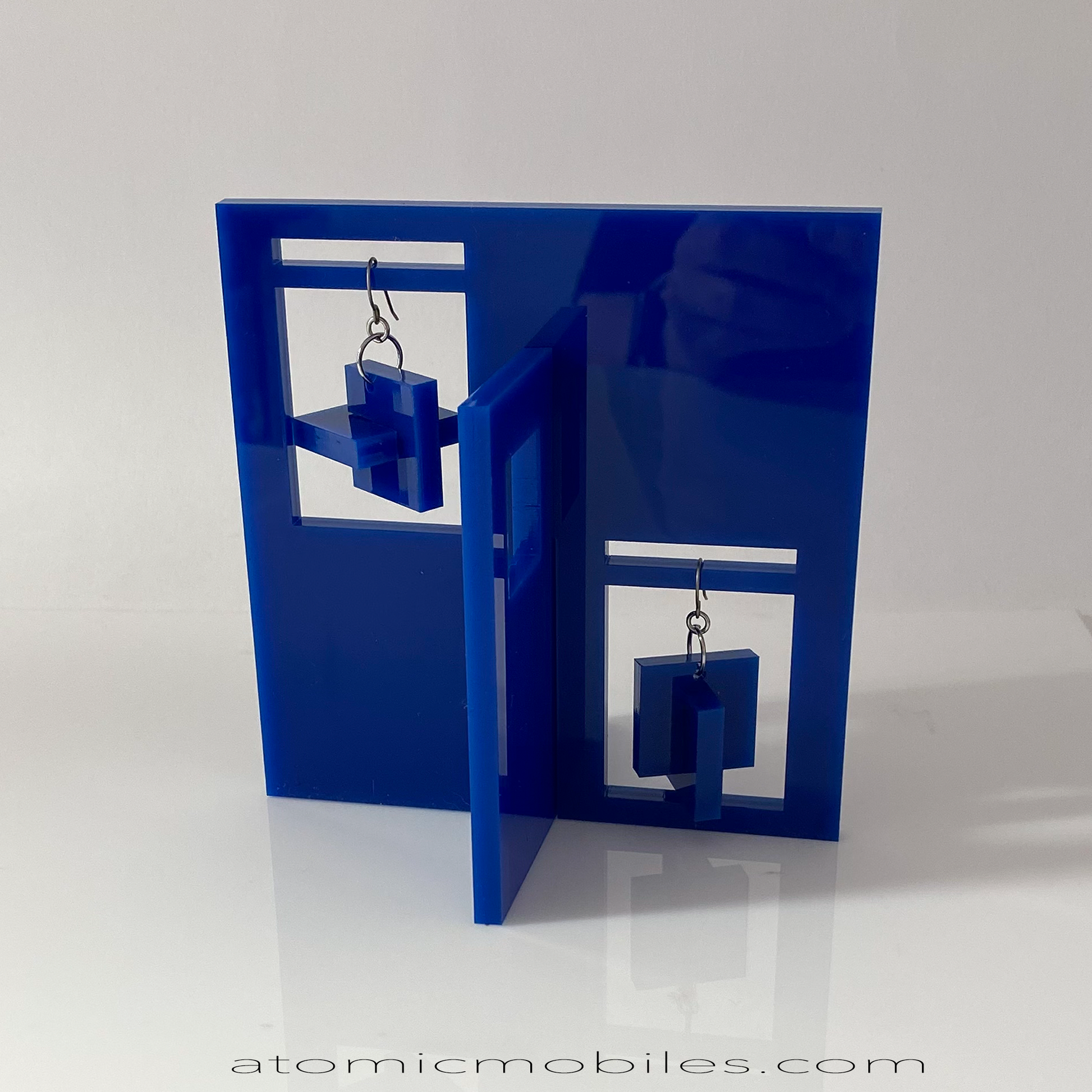 Yves Klein Inspired Moderne Earrings and Art Stabile Set in all blue - modern art sculpture stabile by AtomicMobiles.com