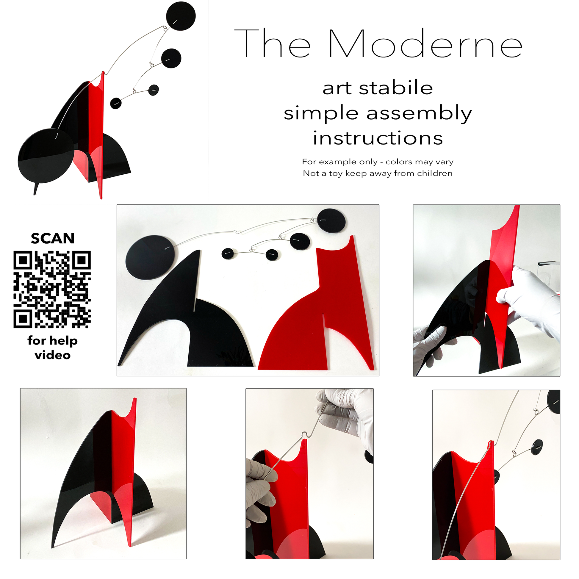 Easy assembly of Moderne Art Stabile Sculpture - modern art sculpture stabile - tabletop mobile - handmade in Los Angeles by AtomicMobiles.com