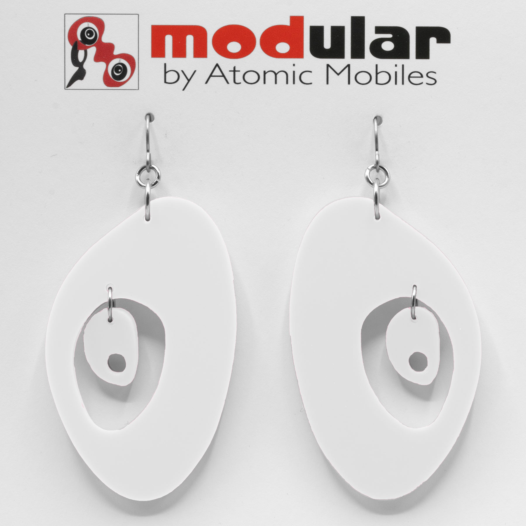 MODular Earrings - Modernist Statement Earrings in White by AtomicMobiles.com - retro era inspired mod handmade jewelry