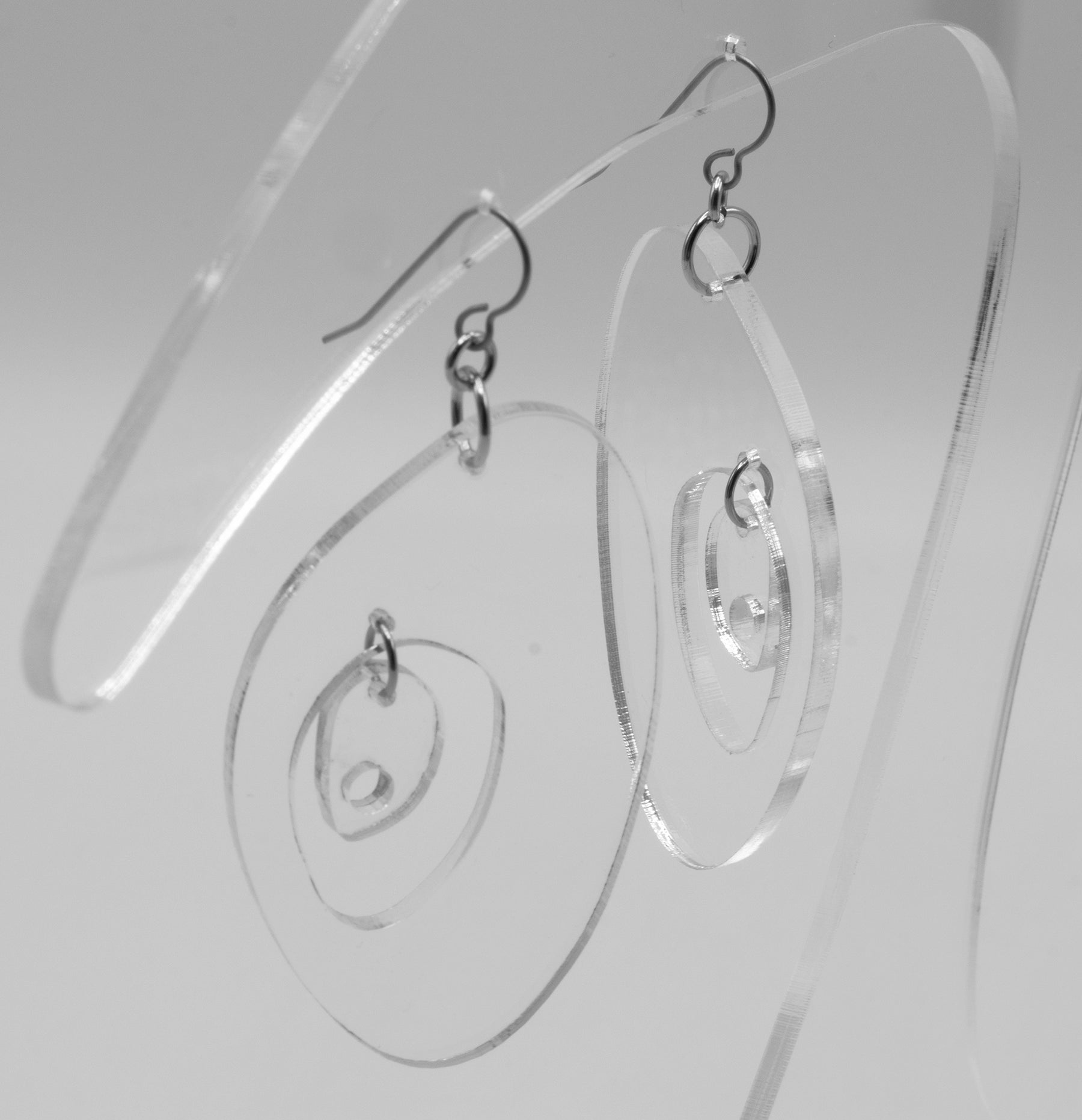 MODular Earrings - The Modernist Statement Earrings in Clear Acrylic by AtomicMobiles.com - retro era inspired mod handmade jewelry