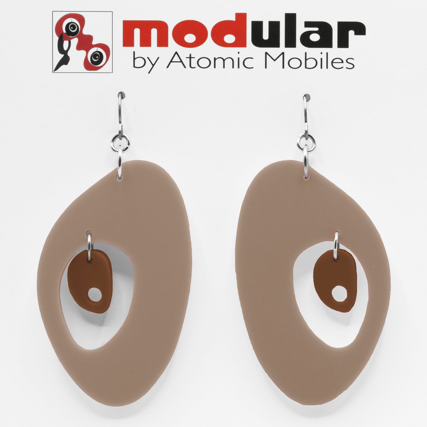MODular Earrings - The Modernist Statement Earrings in Beige Tan and Brown by AtomicMobiles.com - retro era inspired mod handmade jewelry