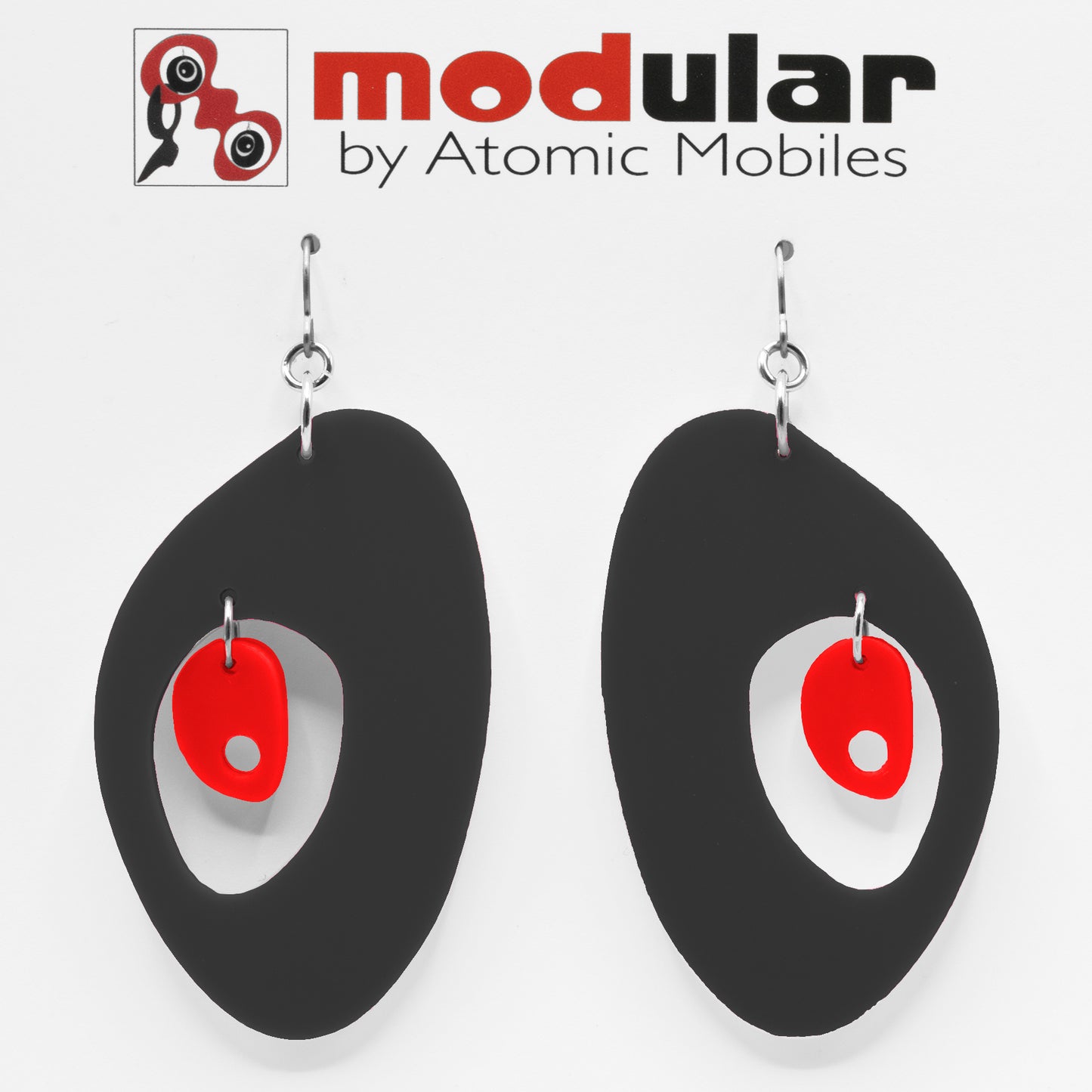 MODular Earrings - The Modernist Statement Earrings in Black and Red by AtomicMobiles.com - retro era inspired mod handmade jewelry