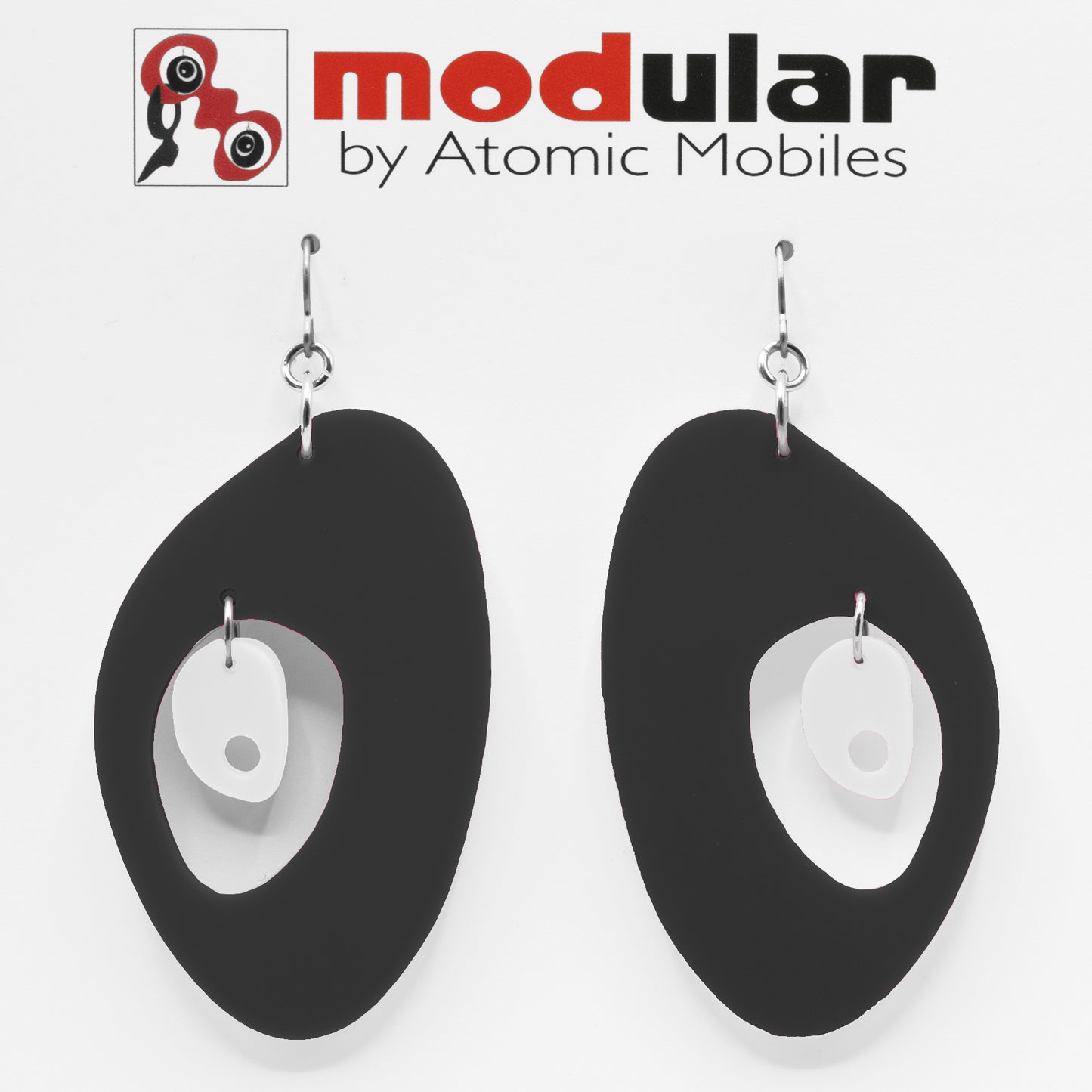 MODular Earrings - The Modernist Statement Earrings in Black and White by AtomicMobiles.com - retro era inspired mod handmade jewelry
