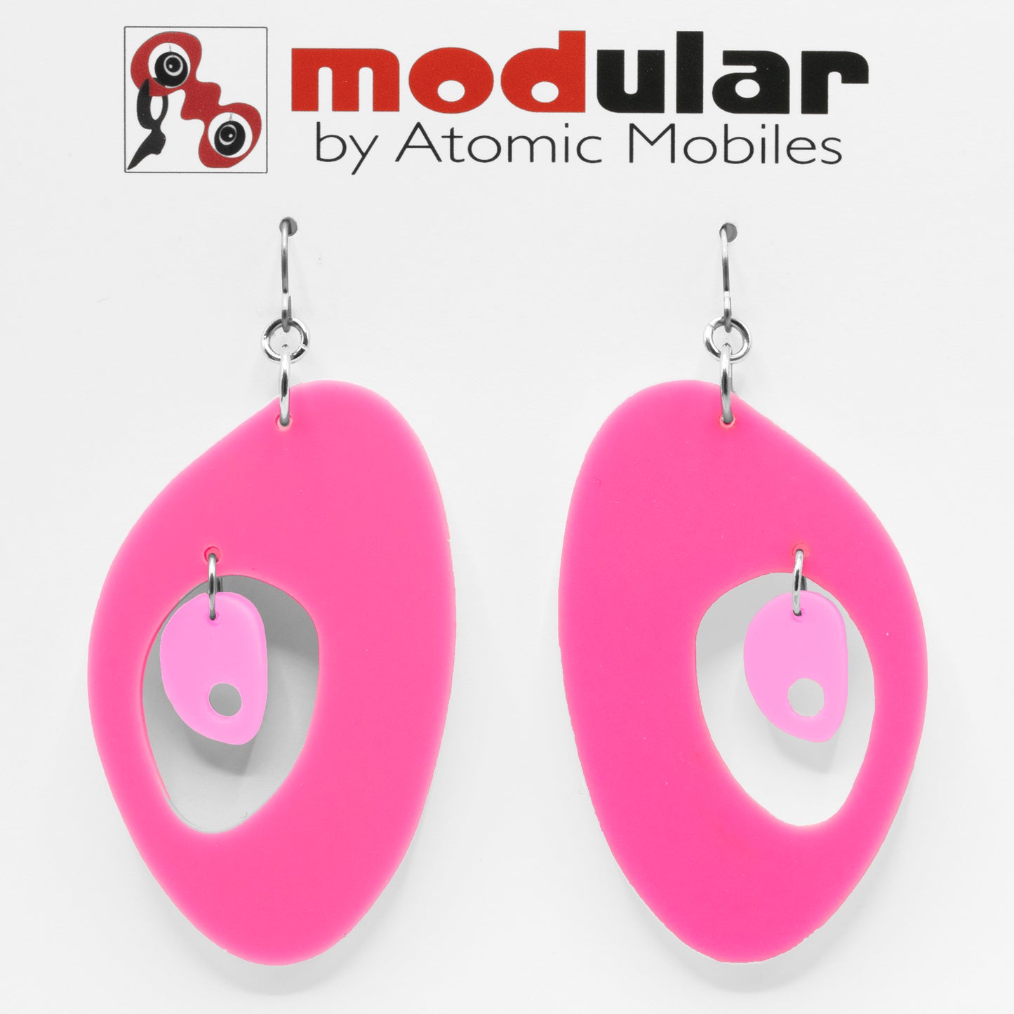 MODular Earrings - The Modernist Statement Earrings in Hot Pink by AtomicMobiles.com - retro era inspired mod handmade jewelry