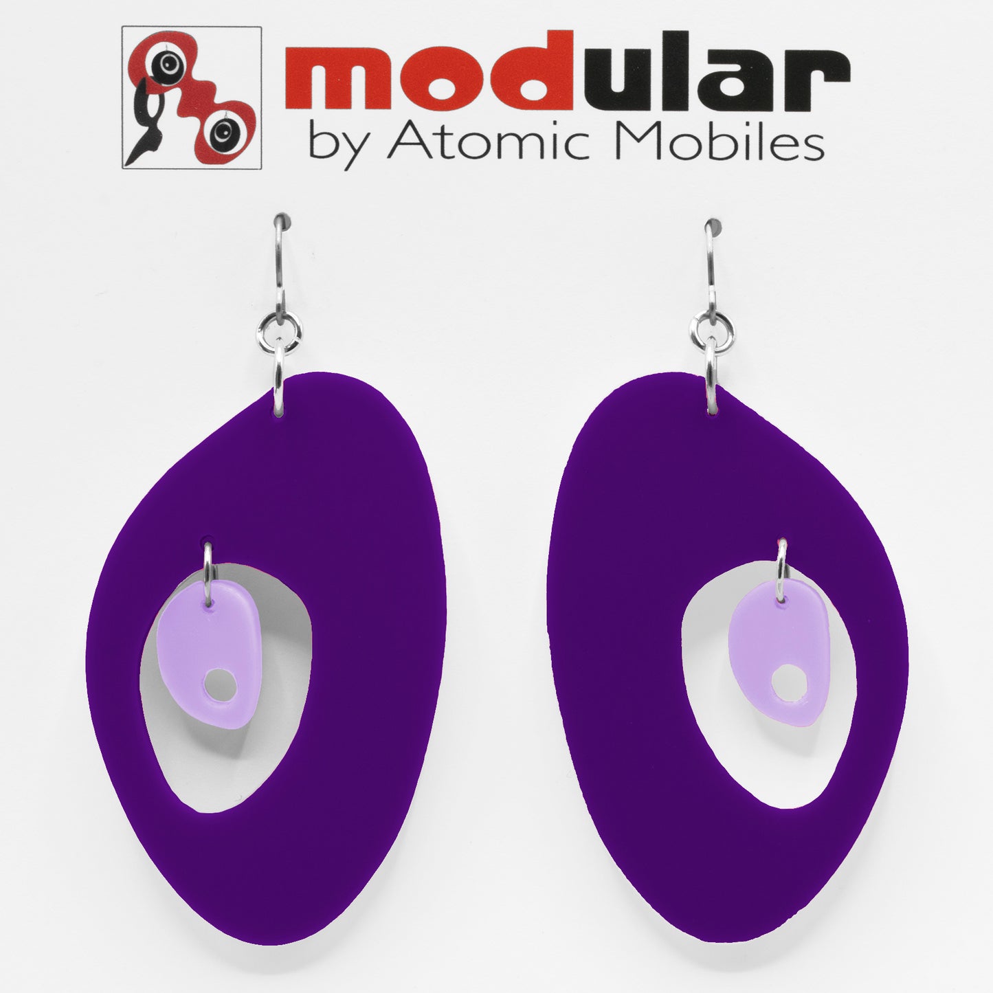 MODular Earrings - The Modernist Statement Earrings in Purple by AtomicMobiles.com - retro era inspired mod handmade jewelry
