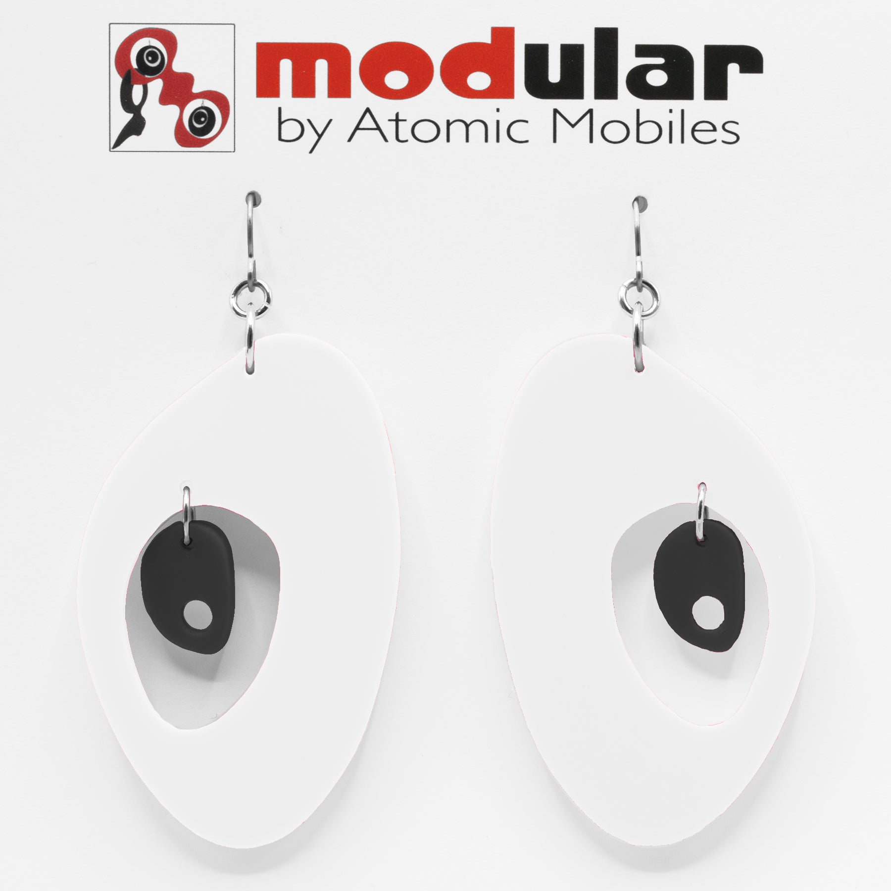 MODular Earrings - The Modernist Statement Earrings in White and Black by AtomicMobiles.com - retro era inspired mod handmade jewelry
