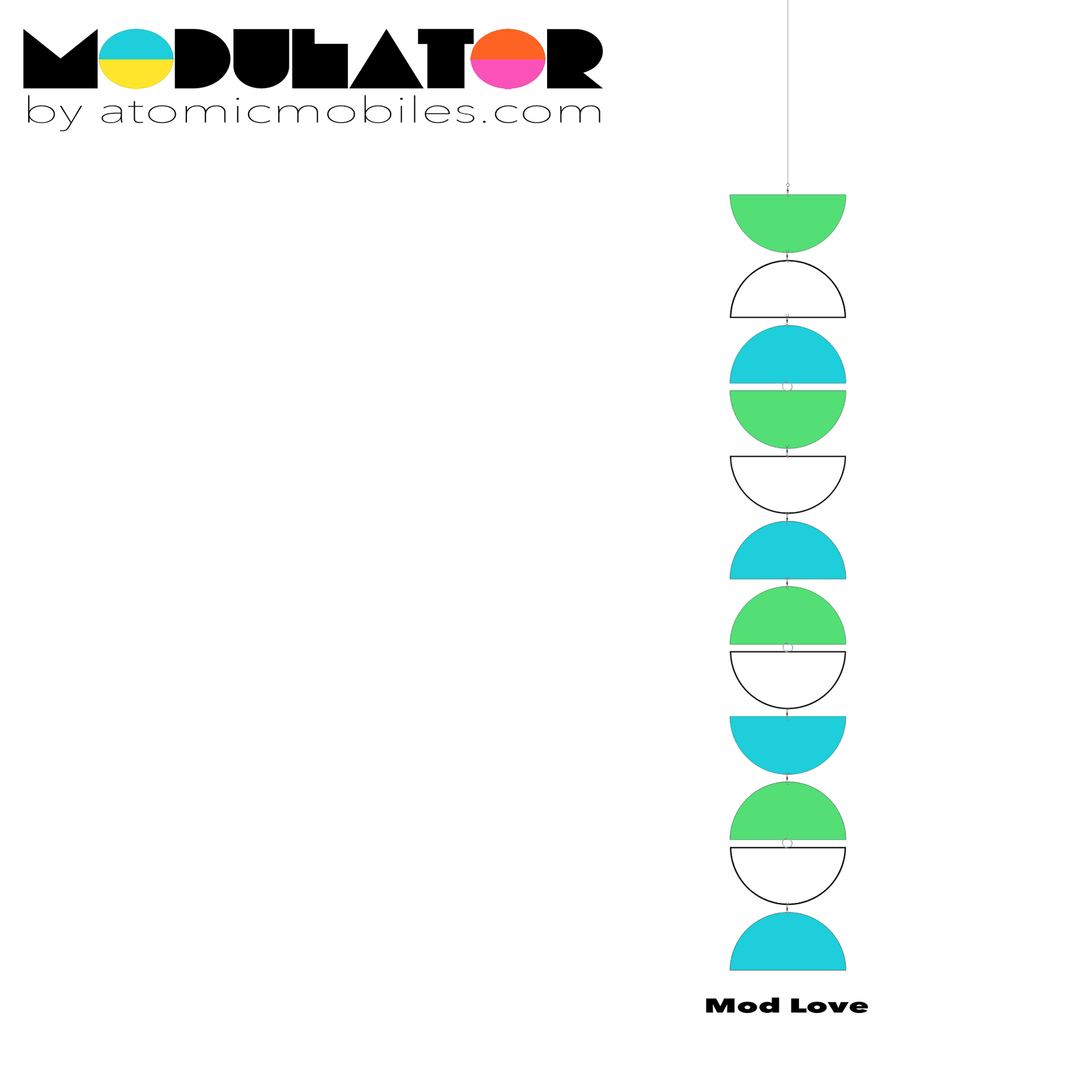 MODulator Vertical Art Mobile - retro mid century modern style hanging art mobile in Mod Love colors of Lime, Aqua and White  by AtomicMobiles.com